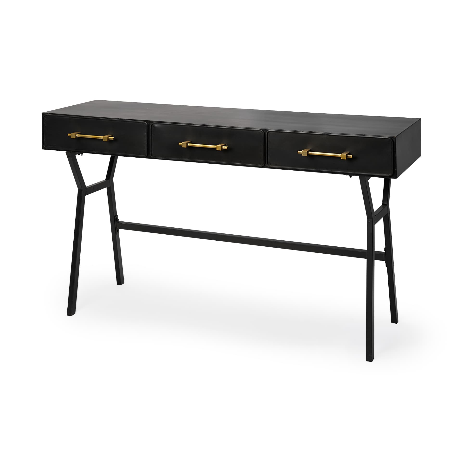Vince 51L x 18W Black Metal W/Gold Accents 3 Drawer Office Desk — product photograph