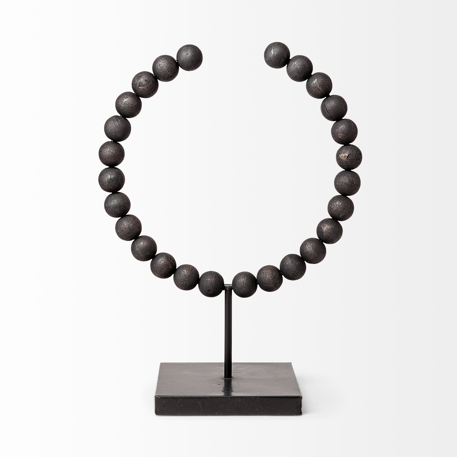 Tulane II (Large) 12L x 6W Black Beaded Broken Sphere Decorative Object — product photograph