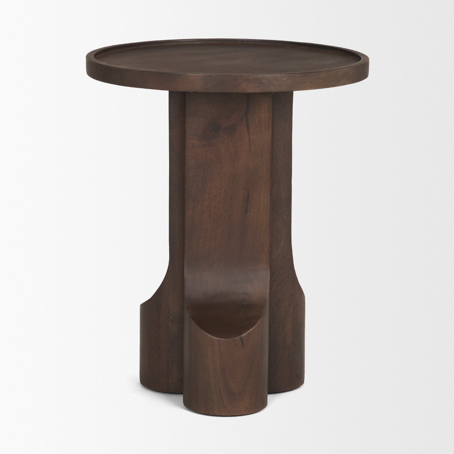Cayson Dark Brown Sculptural Round Accent Table — product photograph