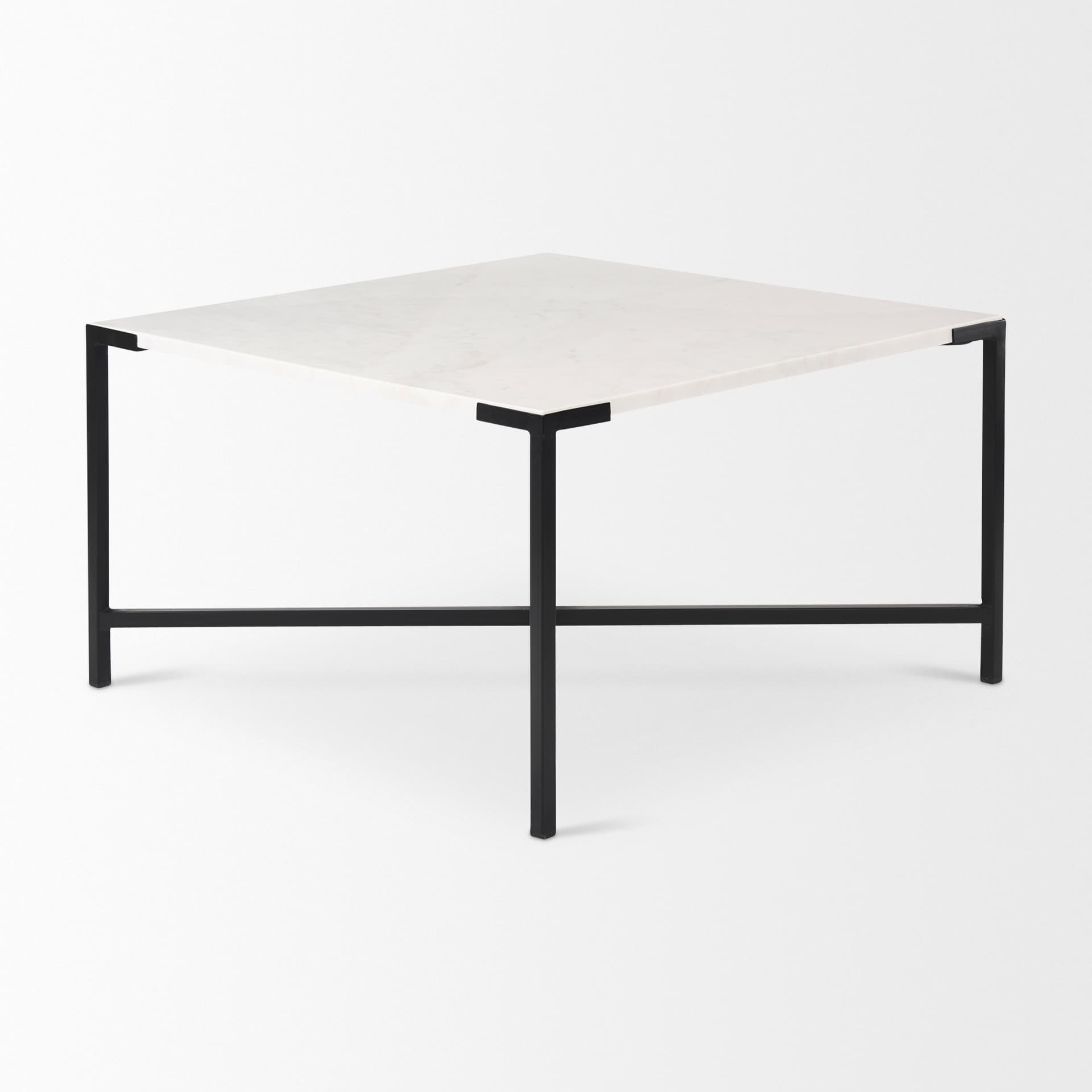 Lucas 30x30 White Marble Top Black Metal Base Coffee Table — product photograph