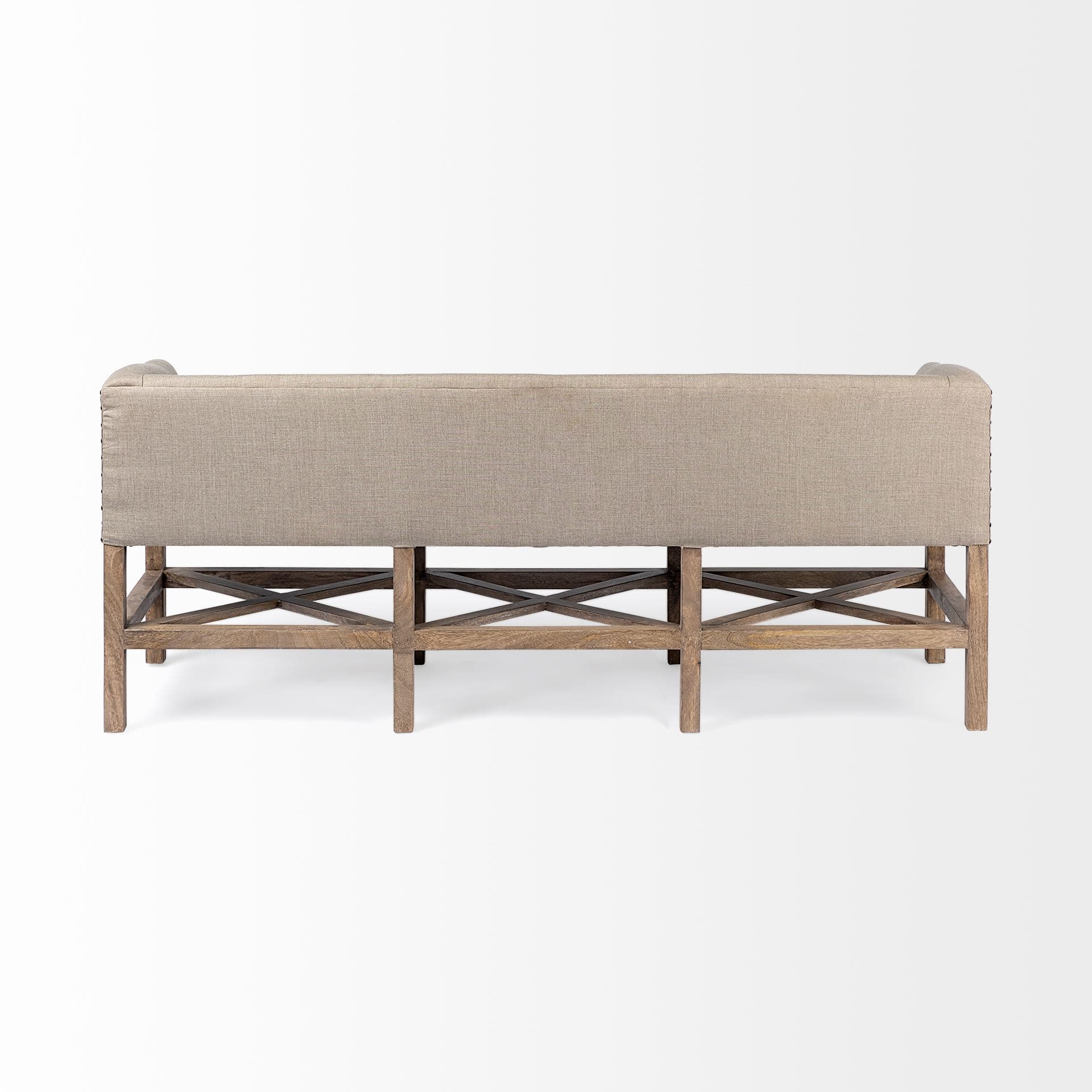 Bergen 60L x 19W Beige Fabric Covered Seat W/Brown Wood Frame Accent Bench — product photograph