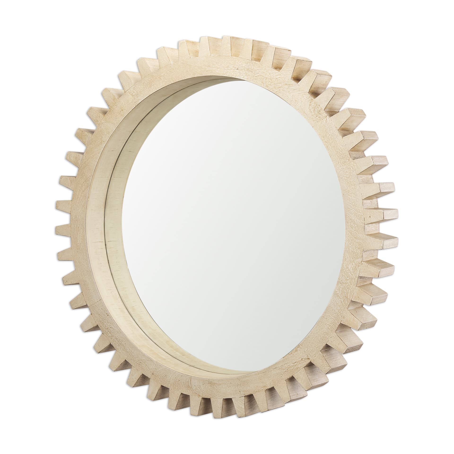 Cog Mirror 35" Round Natural Wood Frame Mirror — product photograph