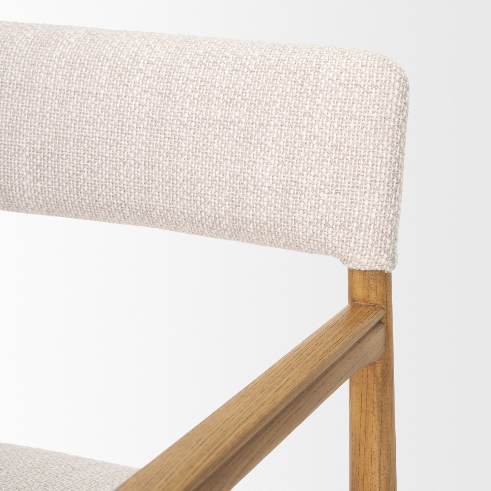 Toni Curved Back Dining Side Chair | Cream Fabric w/ Light Brown Wood — product photograph