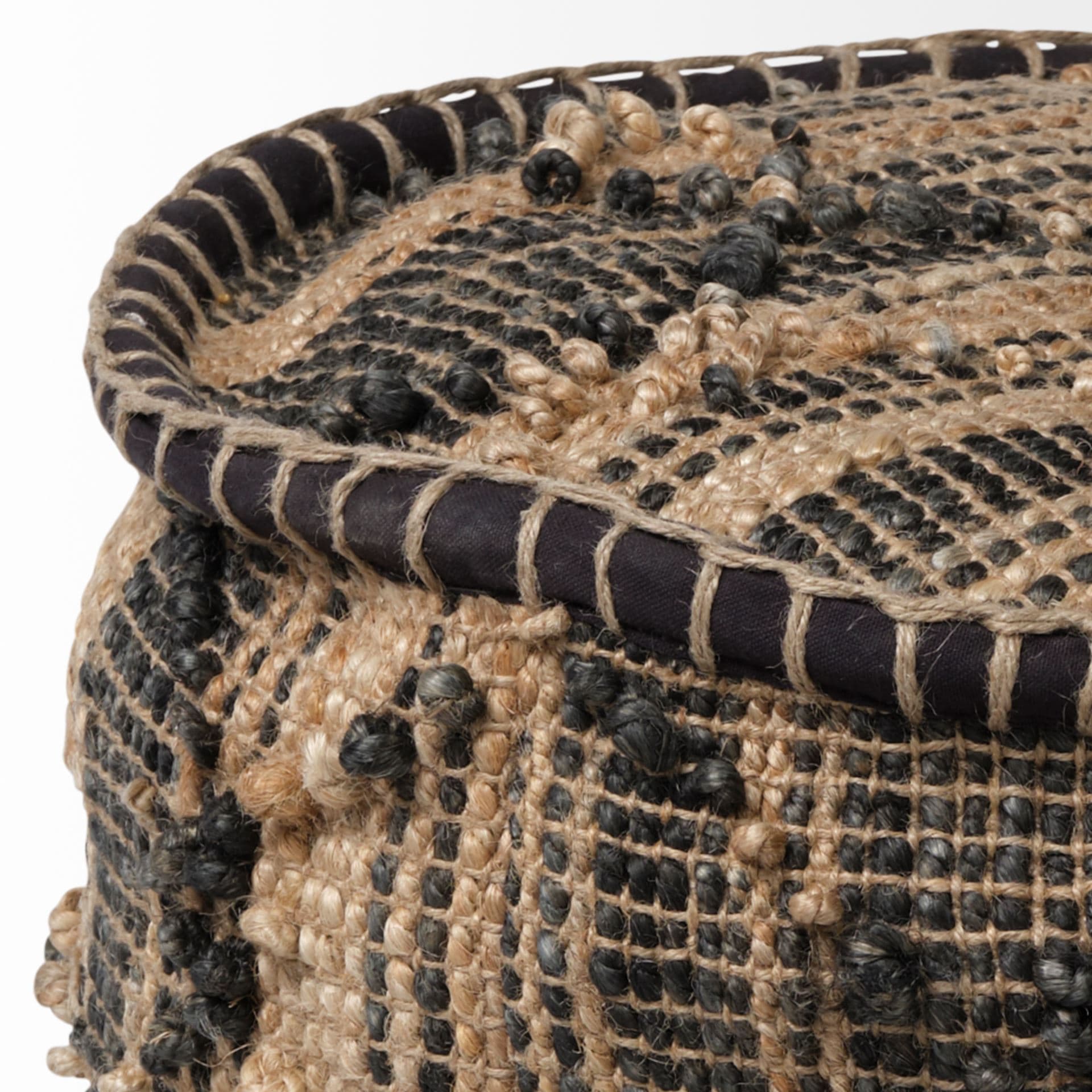 Riley Tan Jute Popcorn Stich Cylindrical Pouf — product photograph