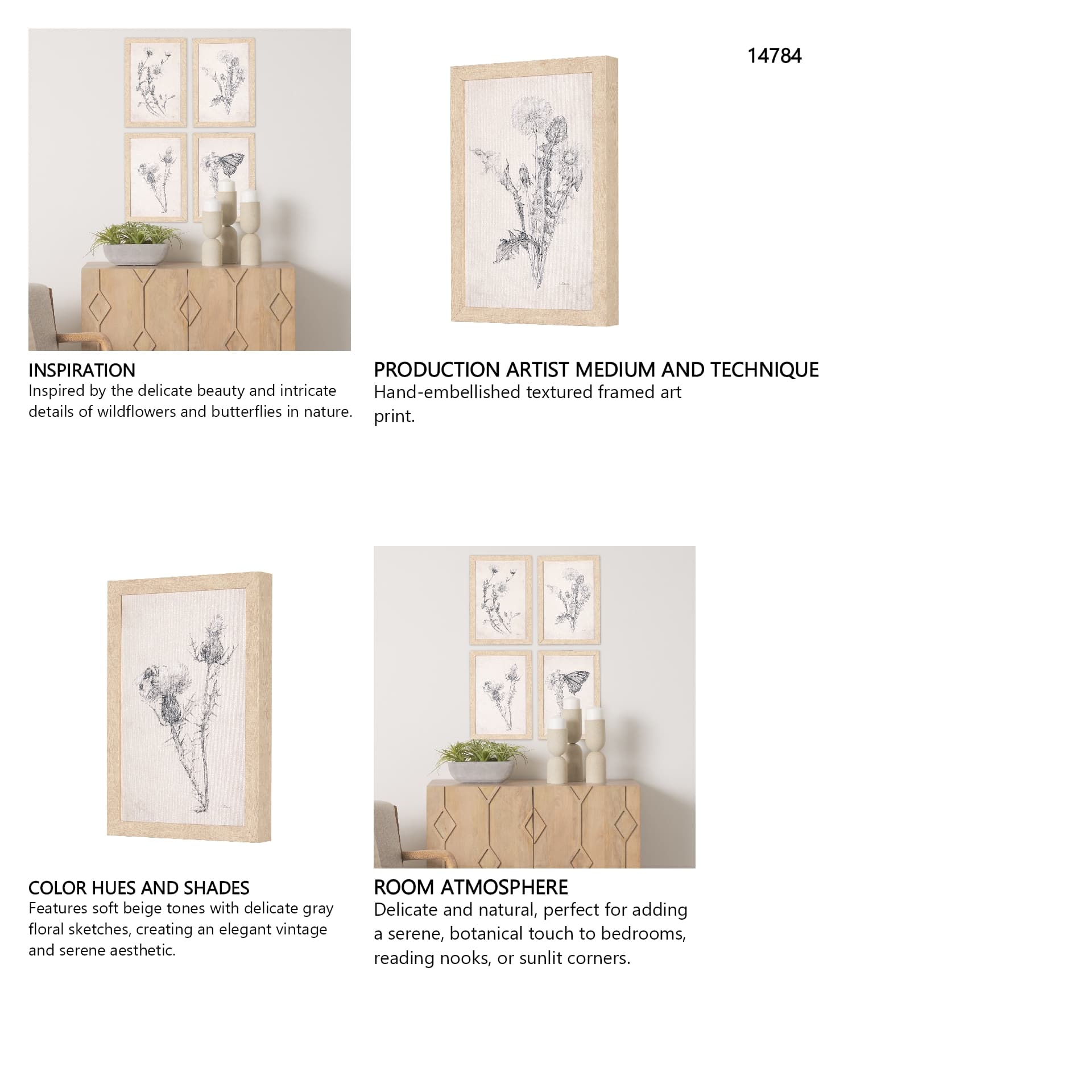 Chamomile Drawing I by Mercana Studio a Hand Embellished Textured Framed Art Print — in a styled room