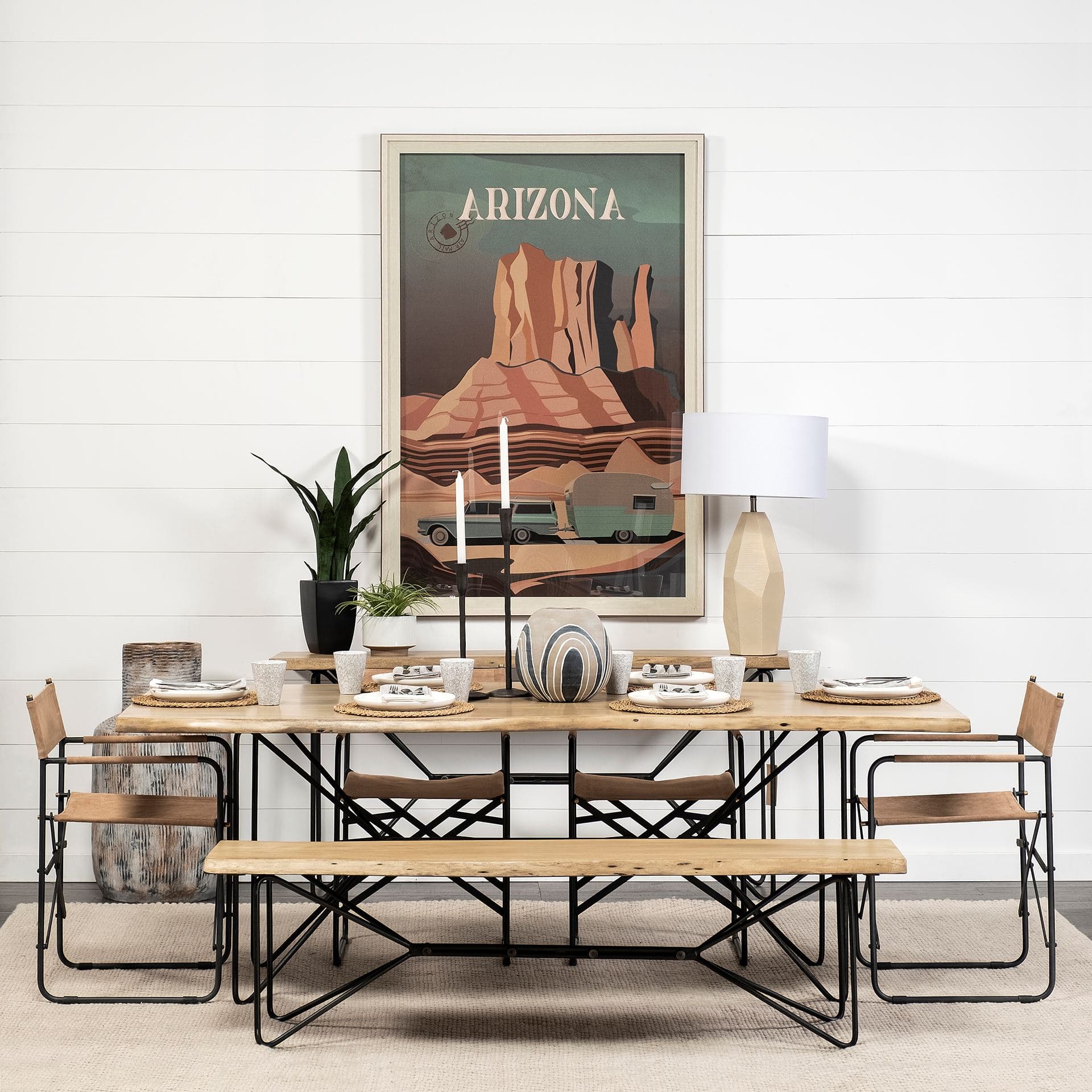 Papillion III 66L x 16W Blonde Wood And Iron Dining Bench — in a styled room