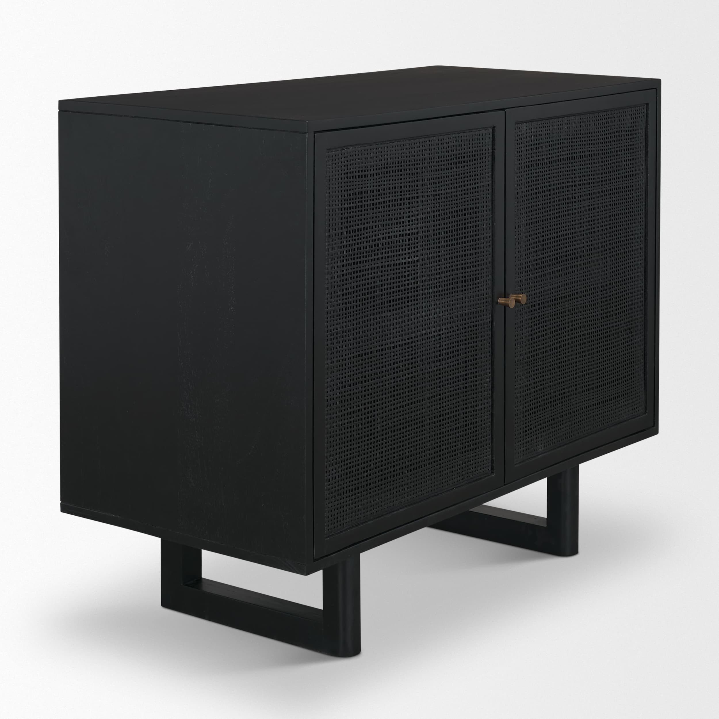 Grier Matte Black Stained Wood w/ Black Cane Accent Cabinet — product photograph