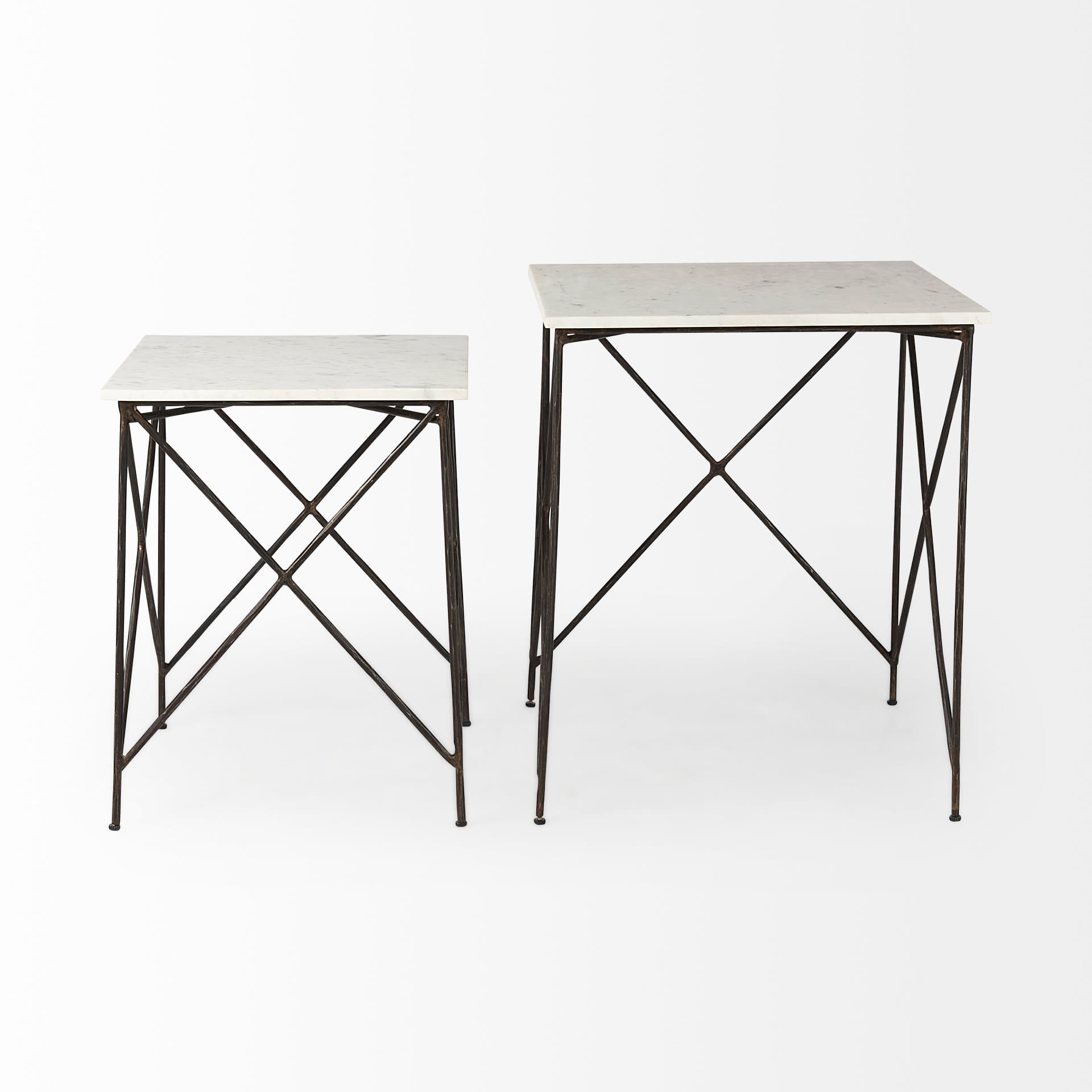 Lorlei 20.0L x 20.0W x 23.8H White Marble Top W/ Gray Iron Legs End and Side Table — product photograph