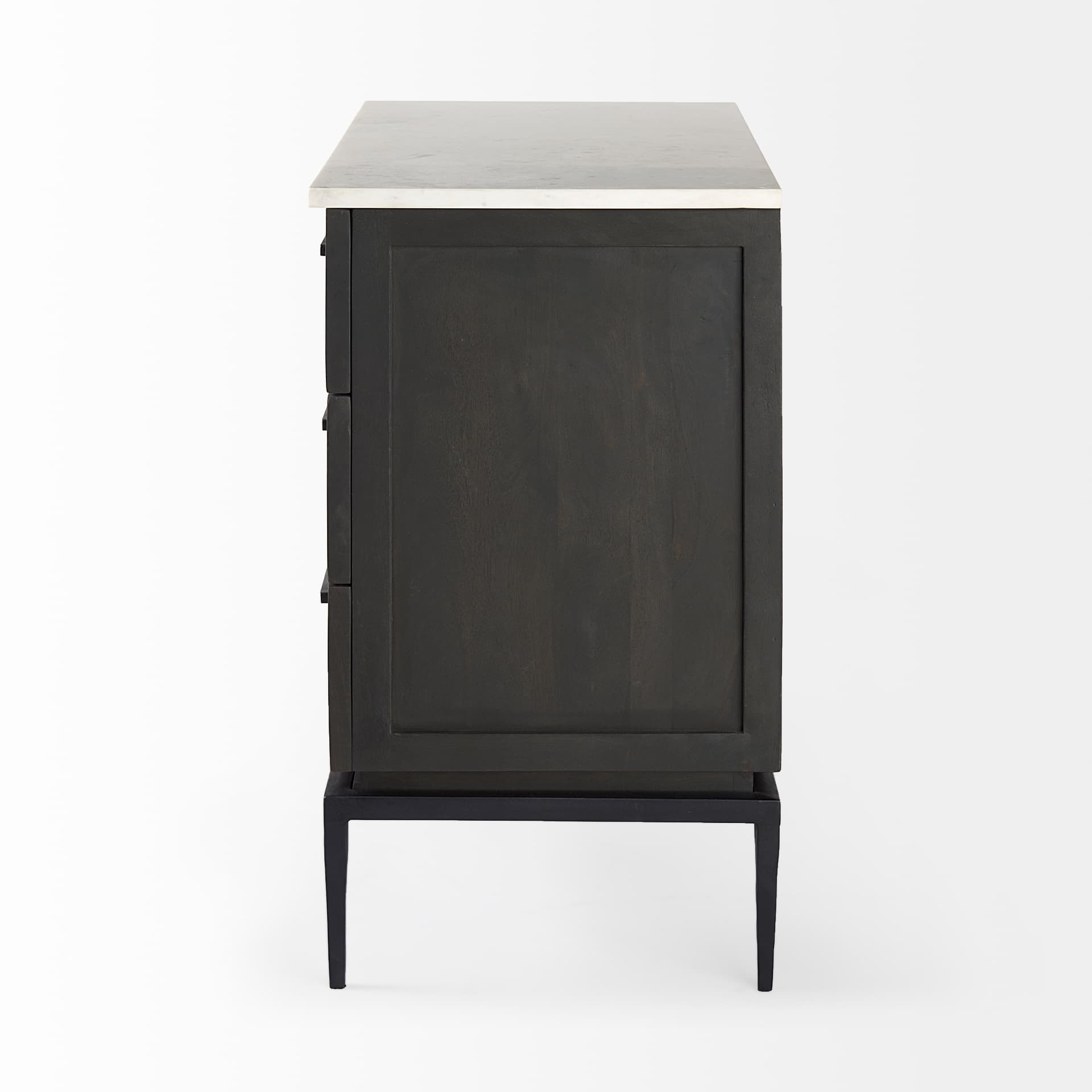 Divina Black-Brown Wood w/ White Marble Top and Black Metal Base Accent Cabinet — product photograph