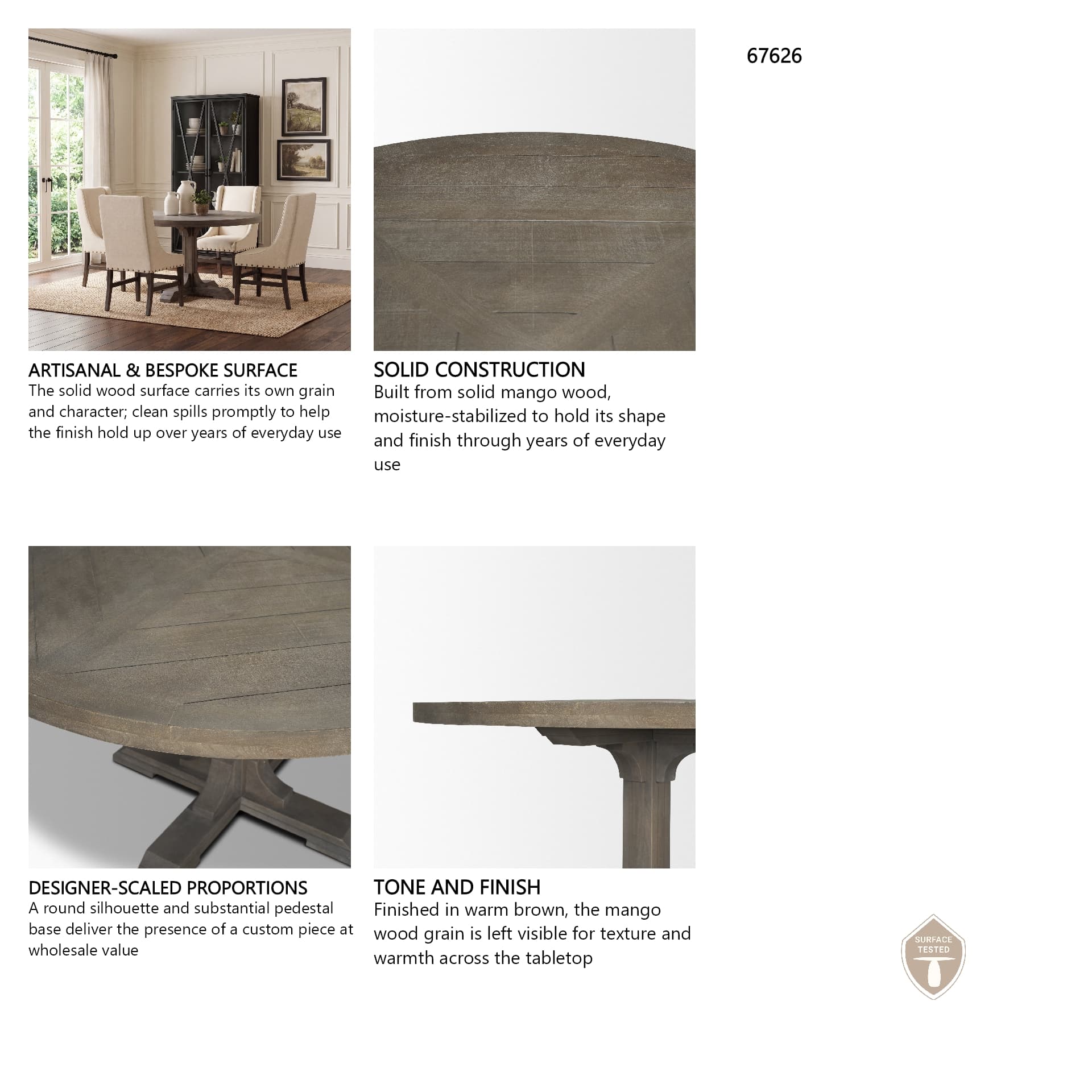 Barrett 54"L x 54"W Pedestal Dining Table | Modern | Brown Wood | Seats 4 — product photograph