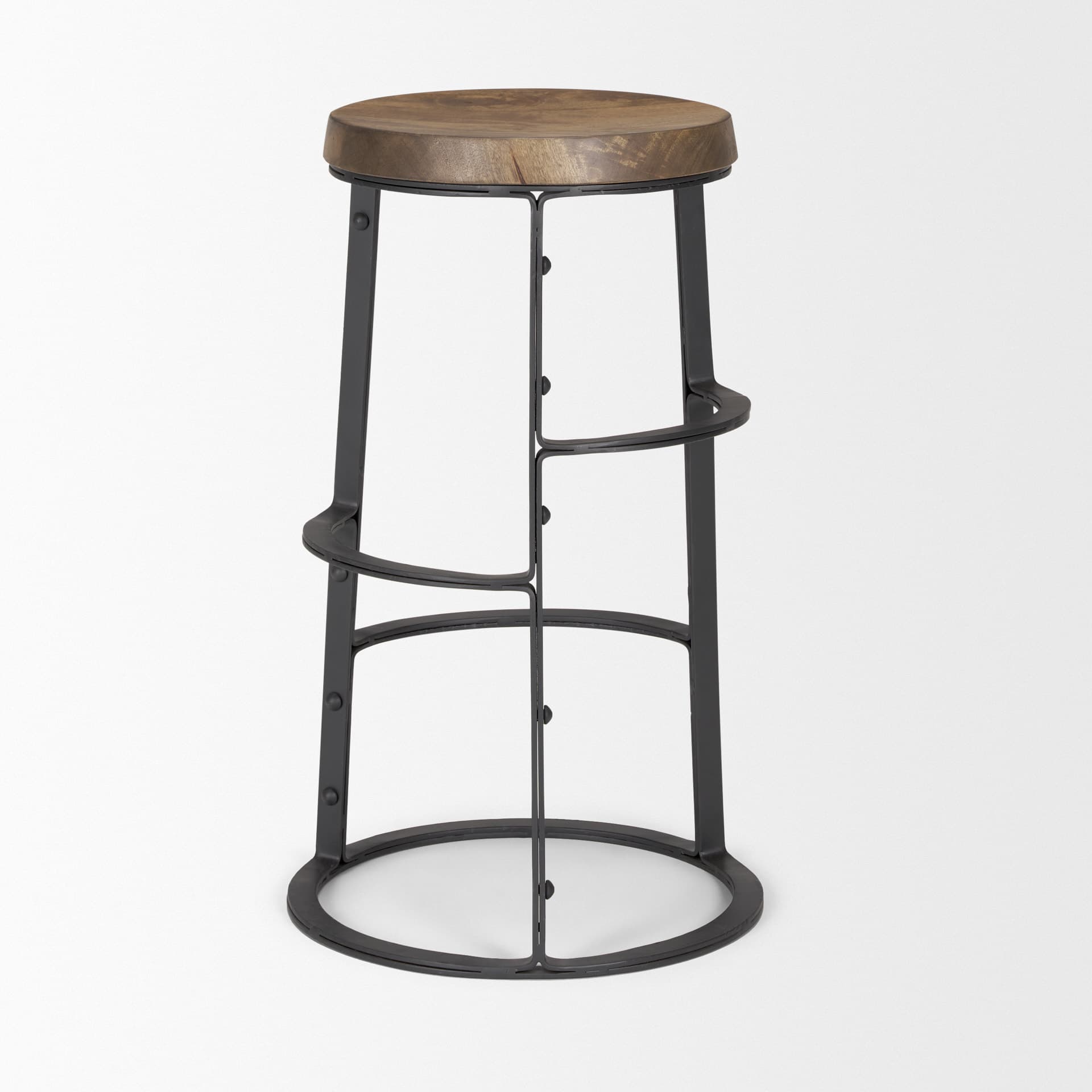 Neo Backless 26.3in Seat Counter Stool | Brown Wood w/ Black Metal — product photograph