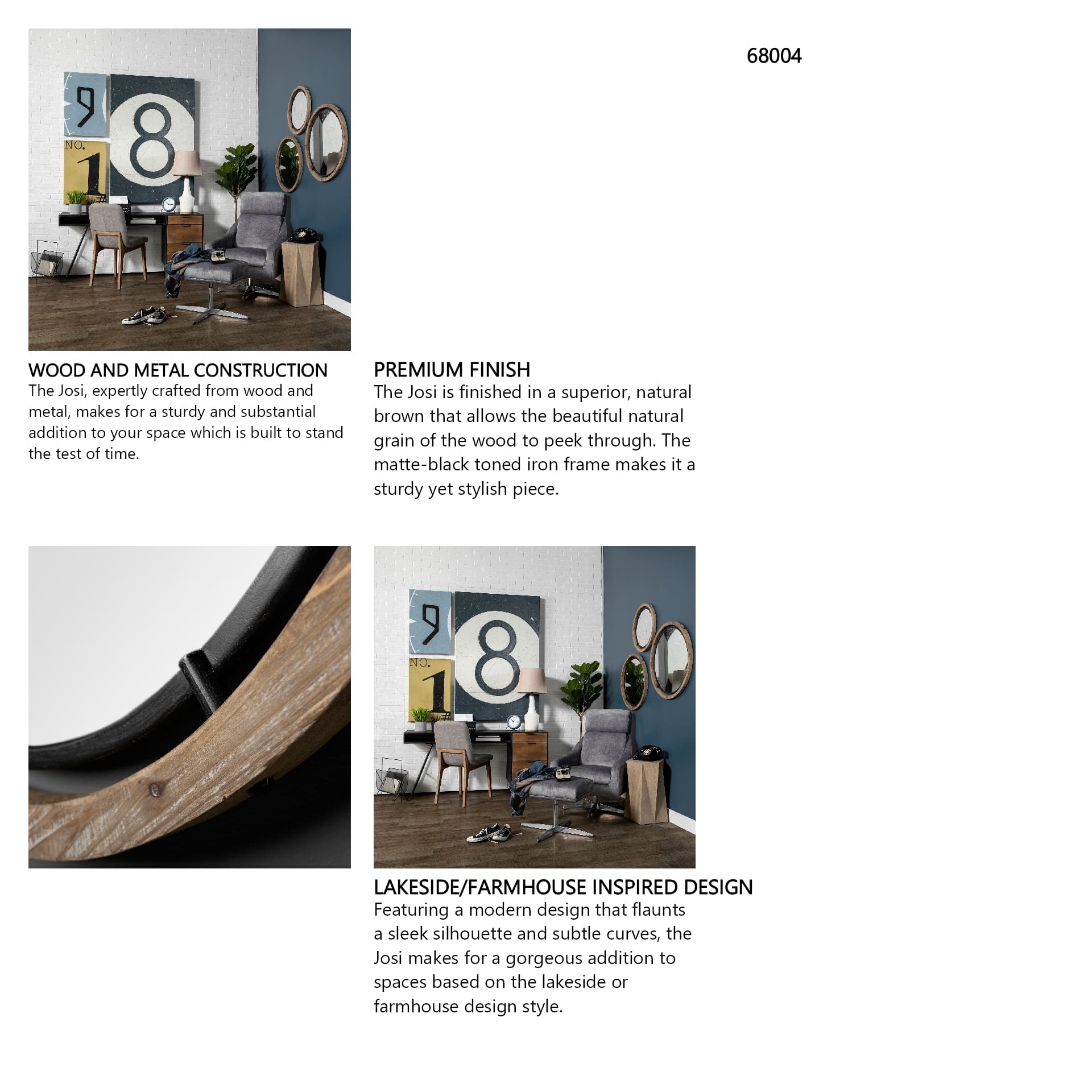 Josi 28" Brown Wood and Black Metal Frame Mirror — in a styled room