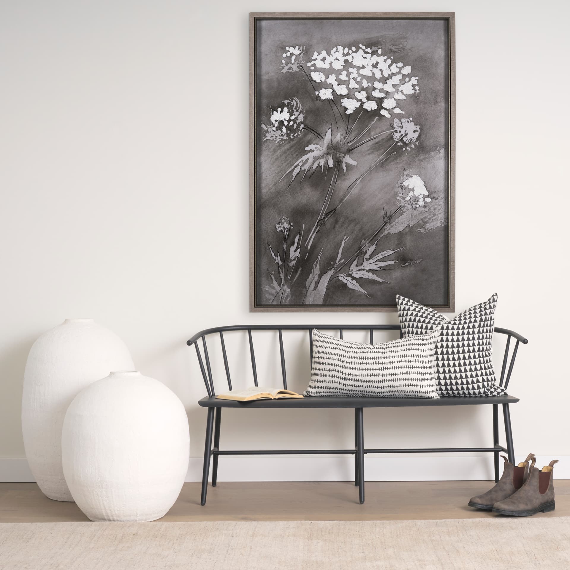 Karakum II Large White Textured Ceramic Vase — in a styled room