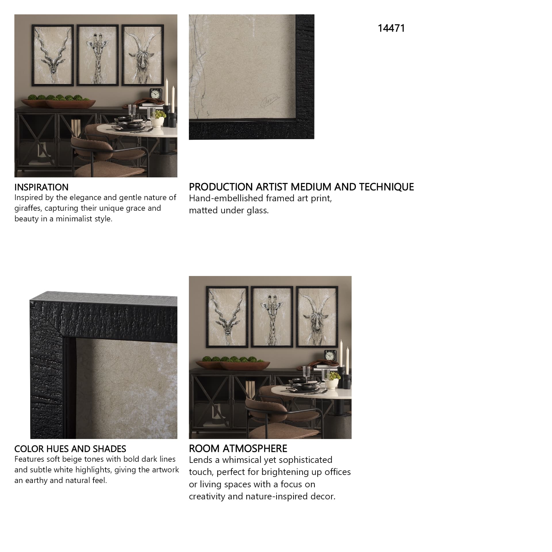 Sketch of Animal IV (Giraffe) by Mercana Studio Hand Embelished Framed Art Print Matted under Glass — in a styled room