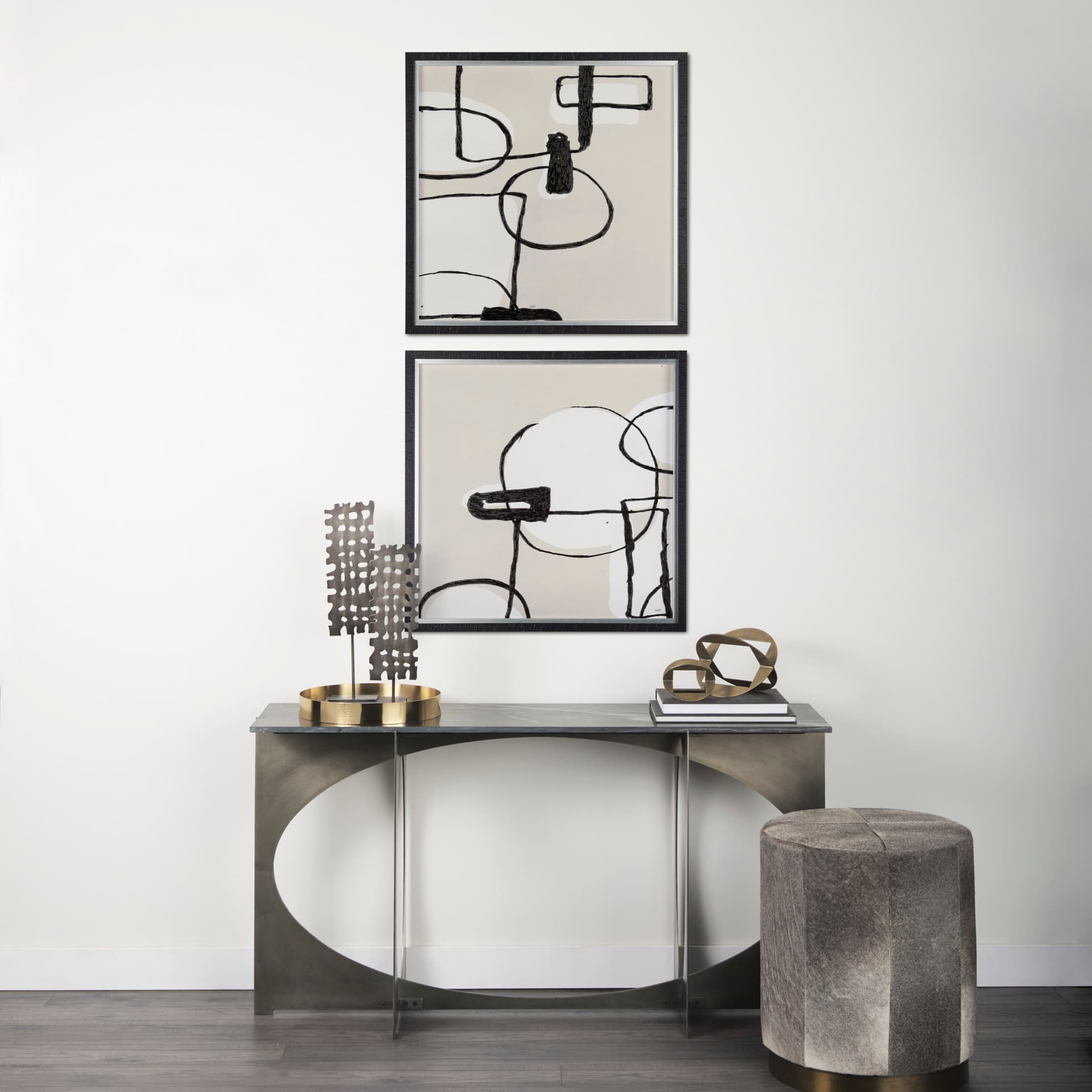 Neutral Shapes II by Mercana Studio a Hand Embellished Textured Framed Art Print Matted under Glass — in a styled room