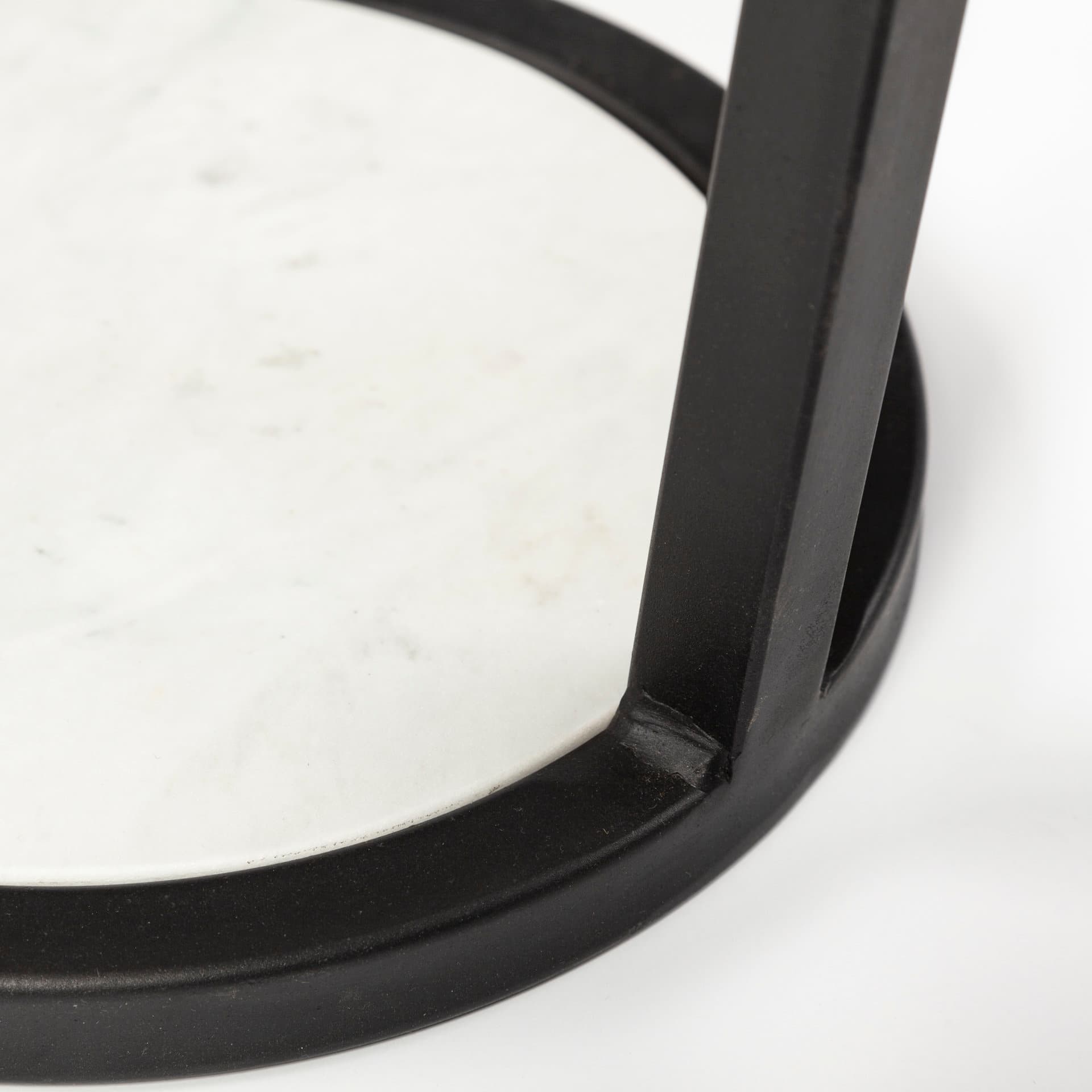 Bombola I (Small) 15L x 15W White Round Marble Top W/Black Metal Frame Accent Table — product photograph