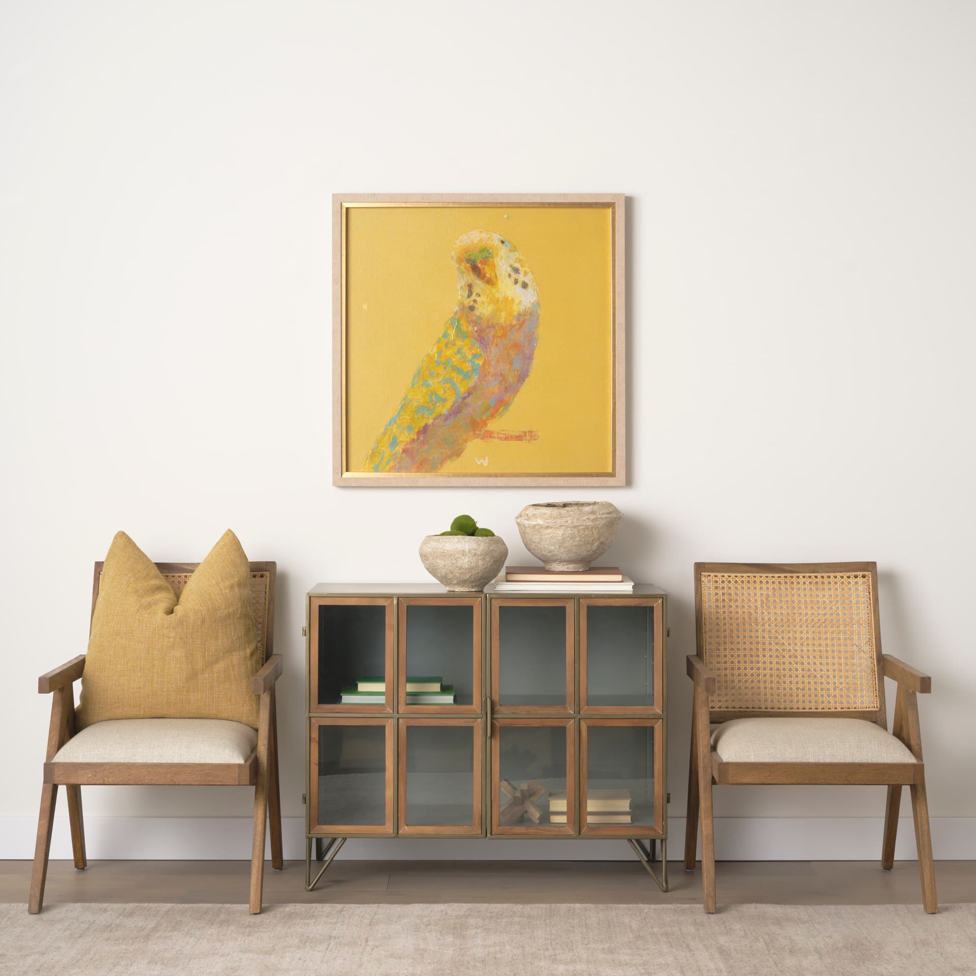 Sonu Set of 2 Beige Paper Mache Half-Pot Bowls — in a styled room