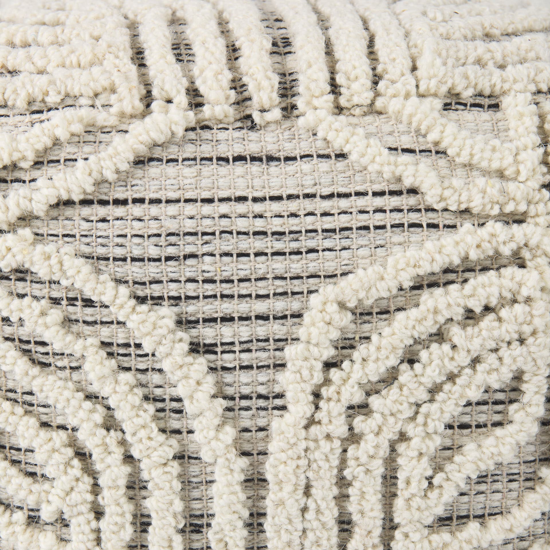 Amaya 16.0L x 16.0W x 16.0H Cream/Black/Gray Wool and Cotton Pouf — product photograph