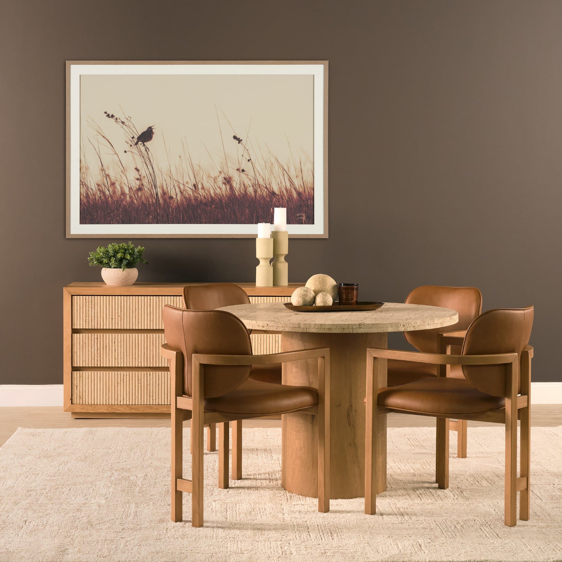 Meadowlark Call Antique by Nathan Larson FramedPhoto Matted under Glass — in a styled room