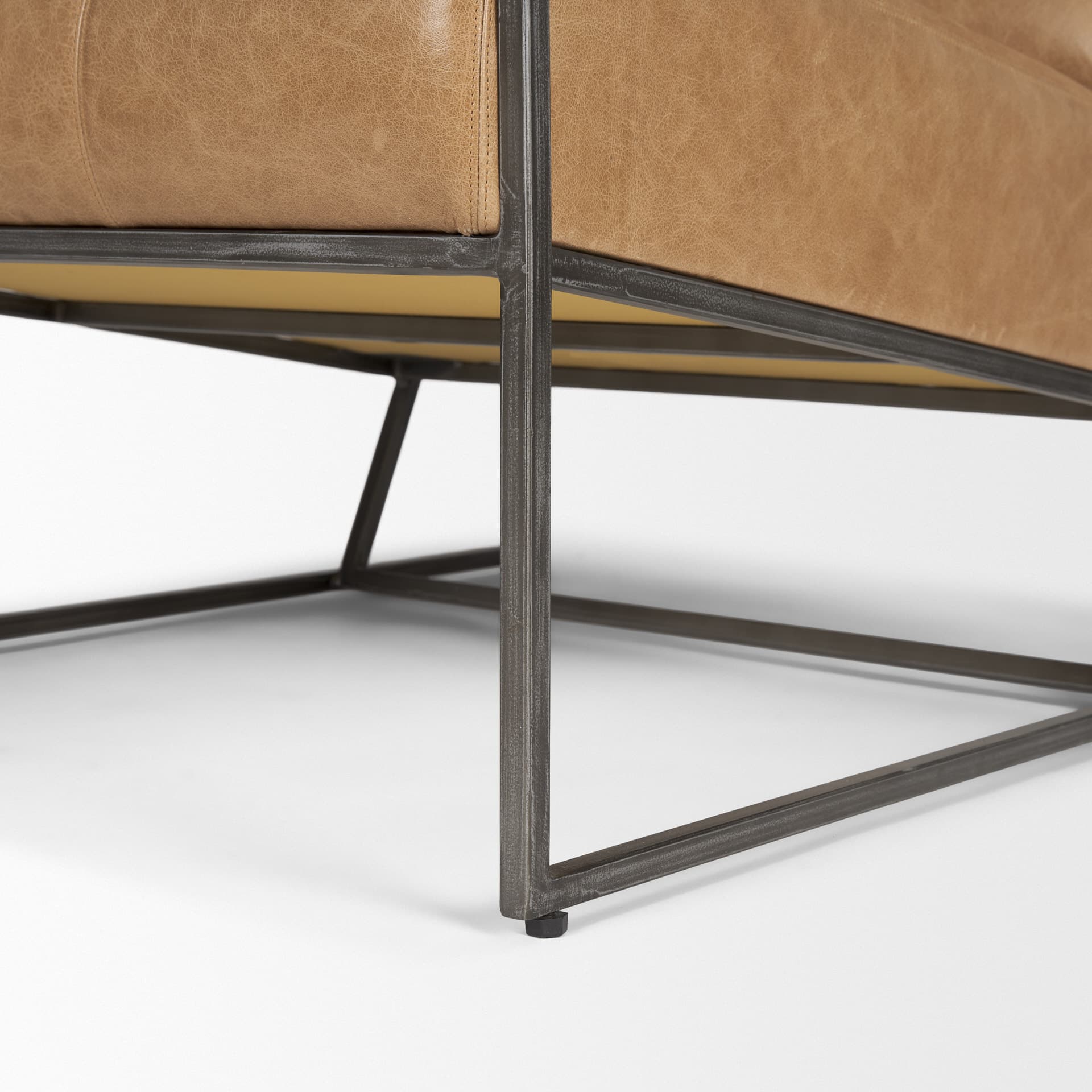 Stratton Gunmetal w/ Genuine Brown Leather Upholstered Accent Chair — product photograph