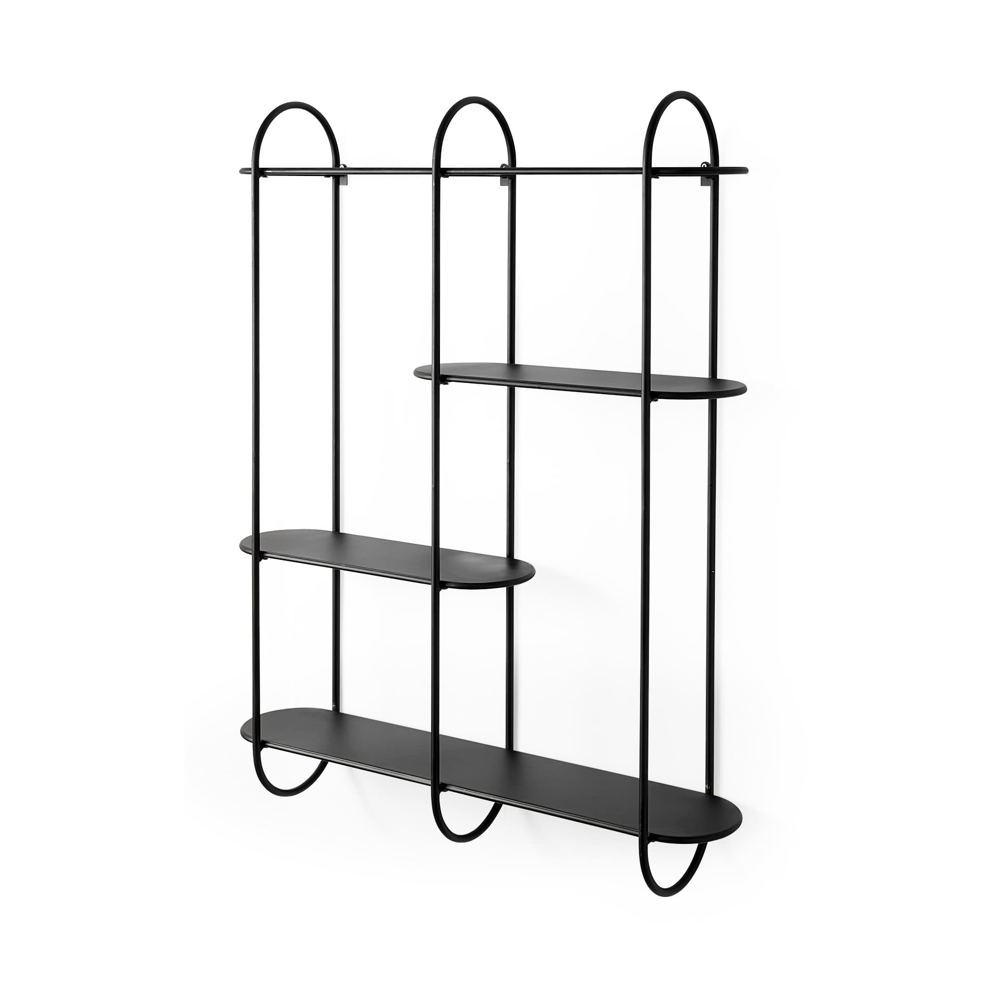 Decimus 36.6L x 8.7W x 45.7H Black Metal Wall Mounted 3 Tiered Shelf — product photograph