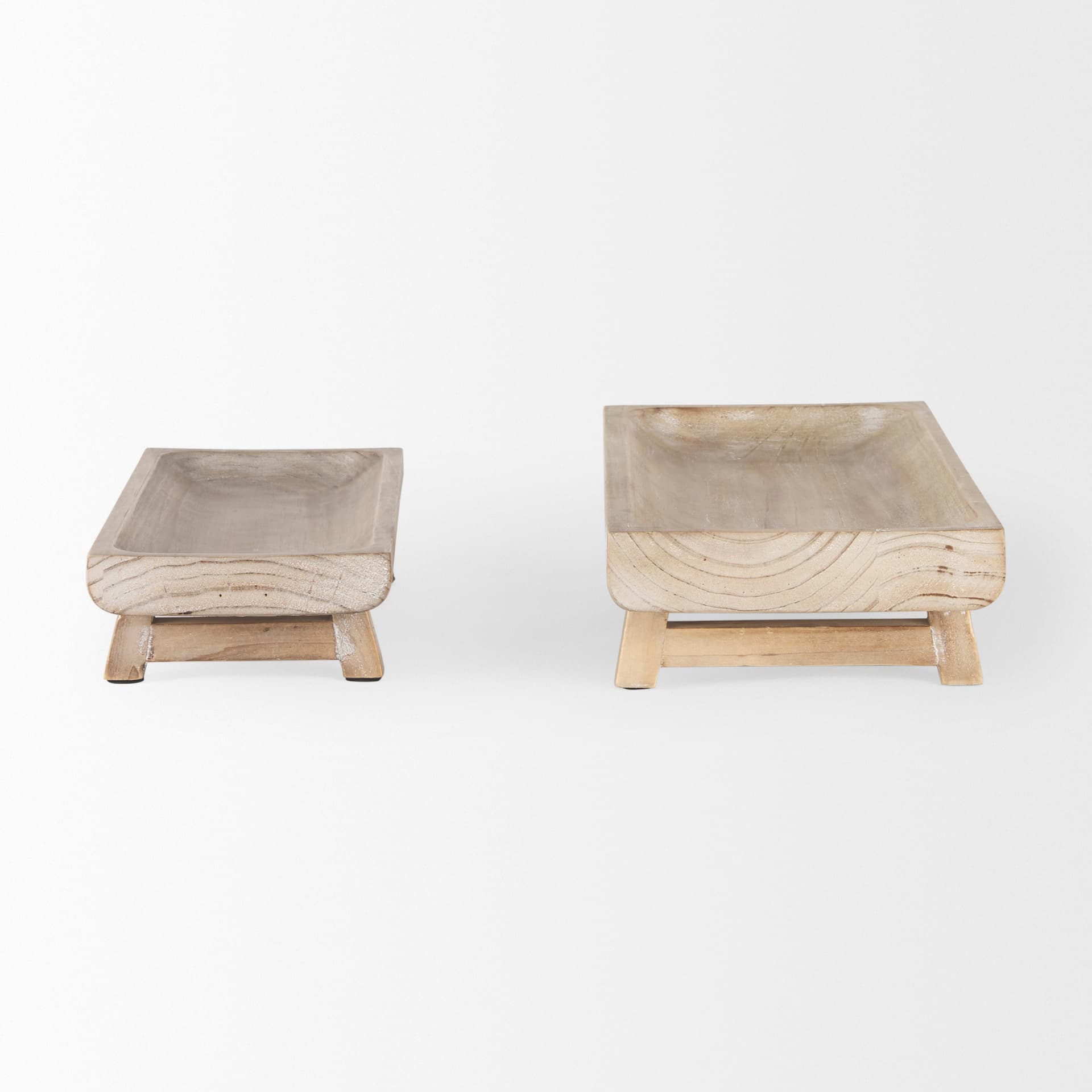 Carver Set of 2 Rectangular White Washed Wood Trays — product photograph