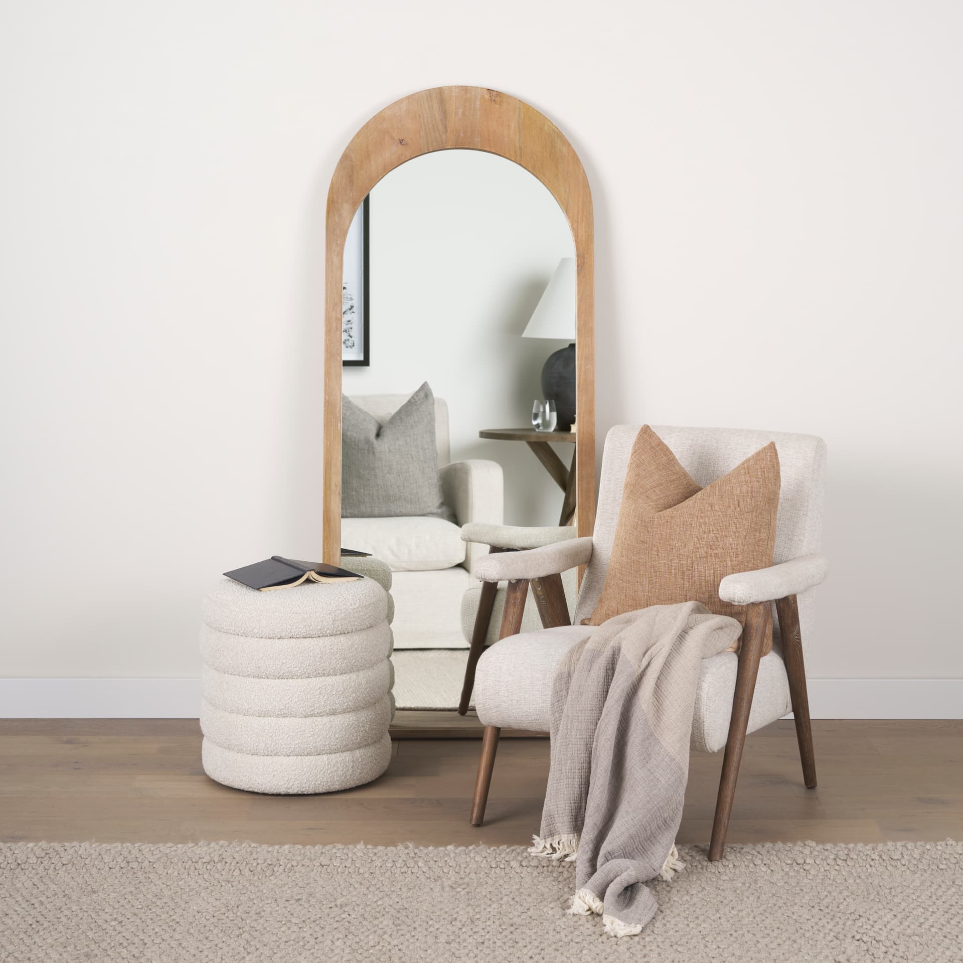 Nico Oatmeal Upholstered w/ Brown Wood Accent Chair — product photograph