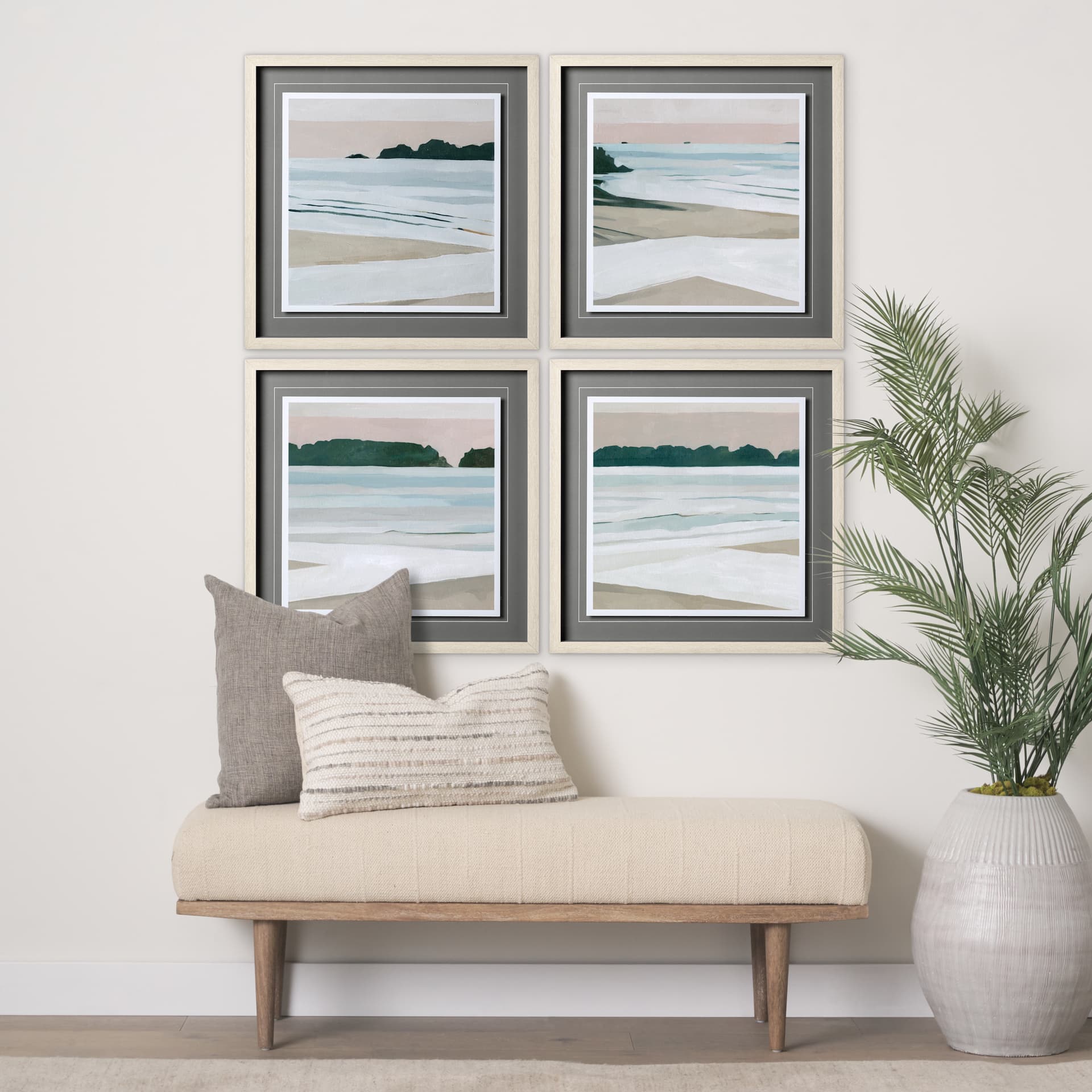 Coastal Lines IV by Emma Scarvey a Hand Embellished Textured Framed Art Print Matted under Glass — in a styled room