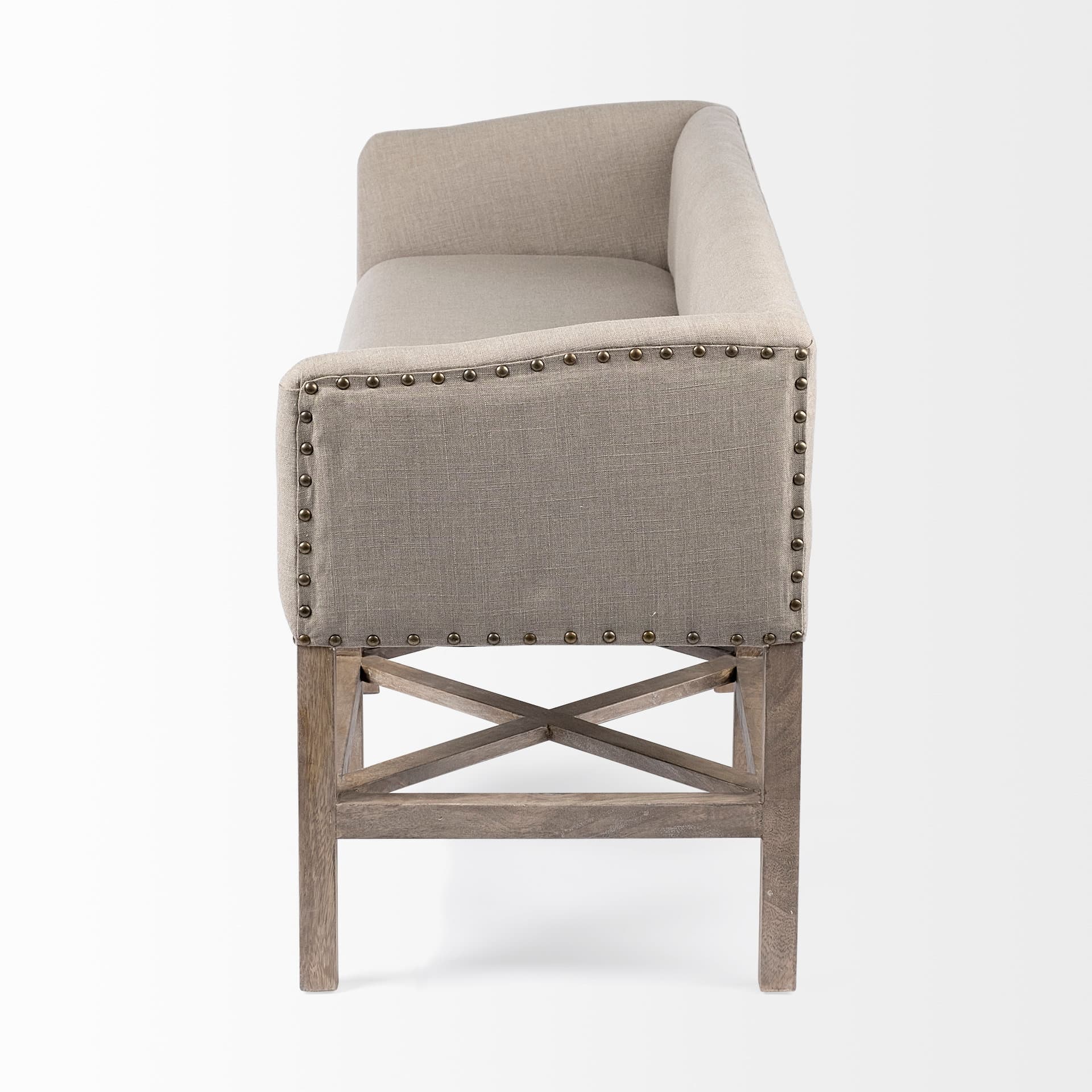 Bergen 60L x 19W Beige Fabric Covered Seat W/Brown Wood Frame Accent Bench — product photograph