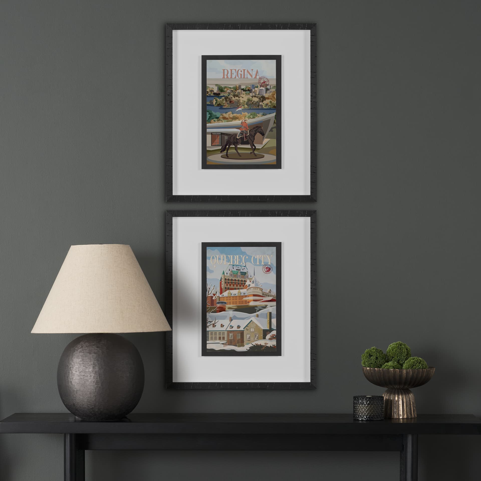Quebec City Go Canada (M) by Mercana Studio a Framed Art Print Matted under Glass — in a styled room