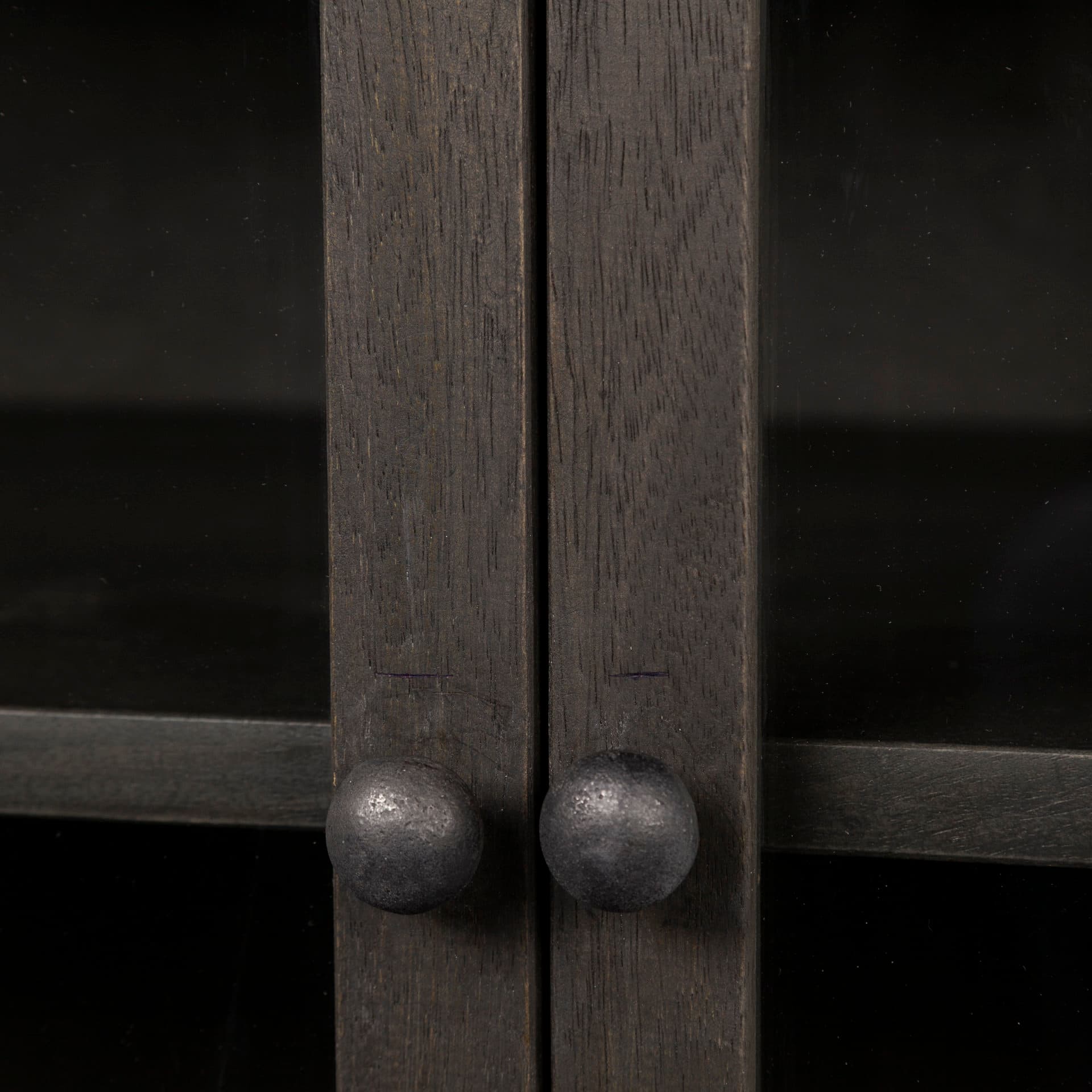 Arelius 36L x 18W Black-Brown Wood, Black Metal Base w/ 2 Glass Doors Accent Cabinet — product photograph
