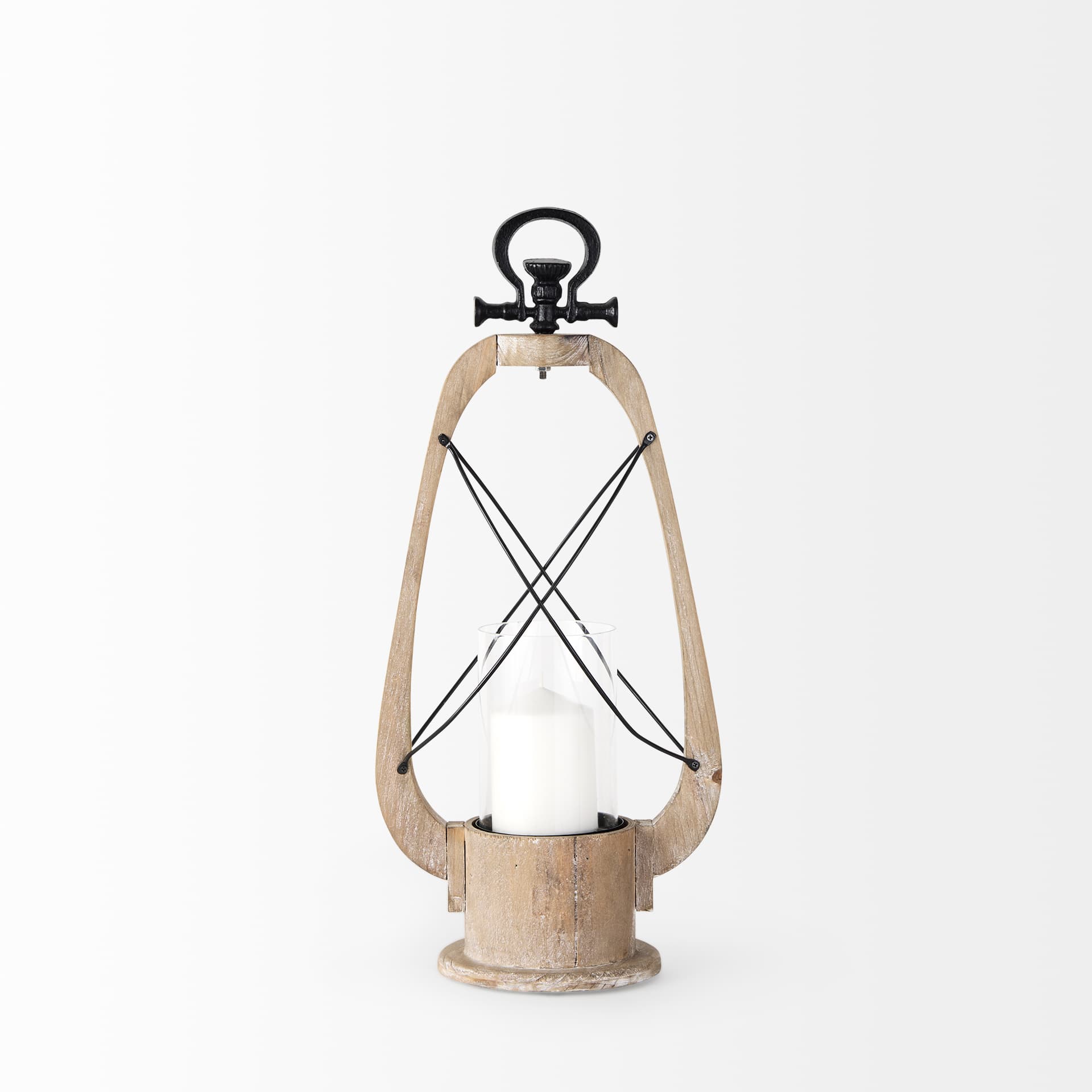 Zain I Small Brown Wooden Vintage Inspired Candle Holder Lantern — product photograph