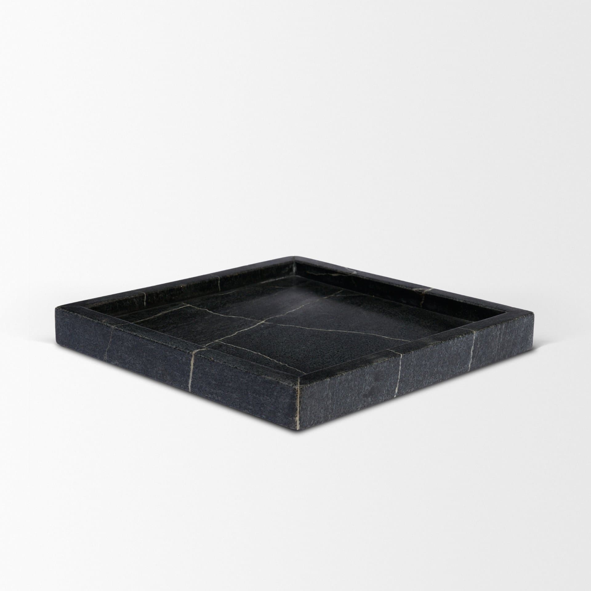 Stratus Black Marble Square Decorative Tray — product photograph