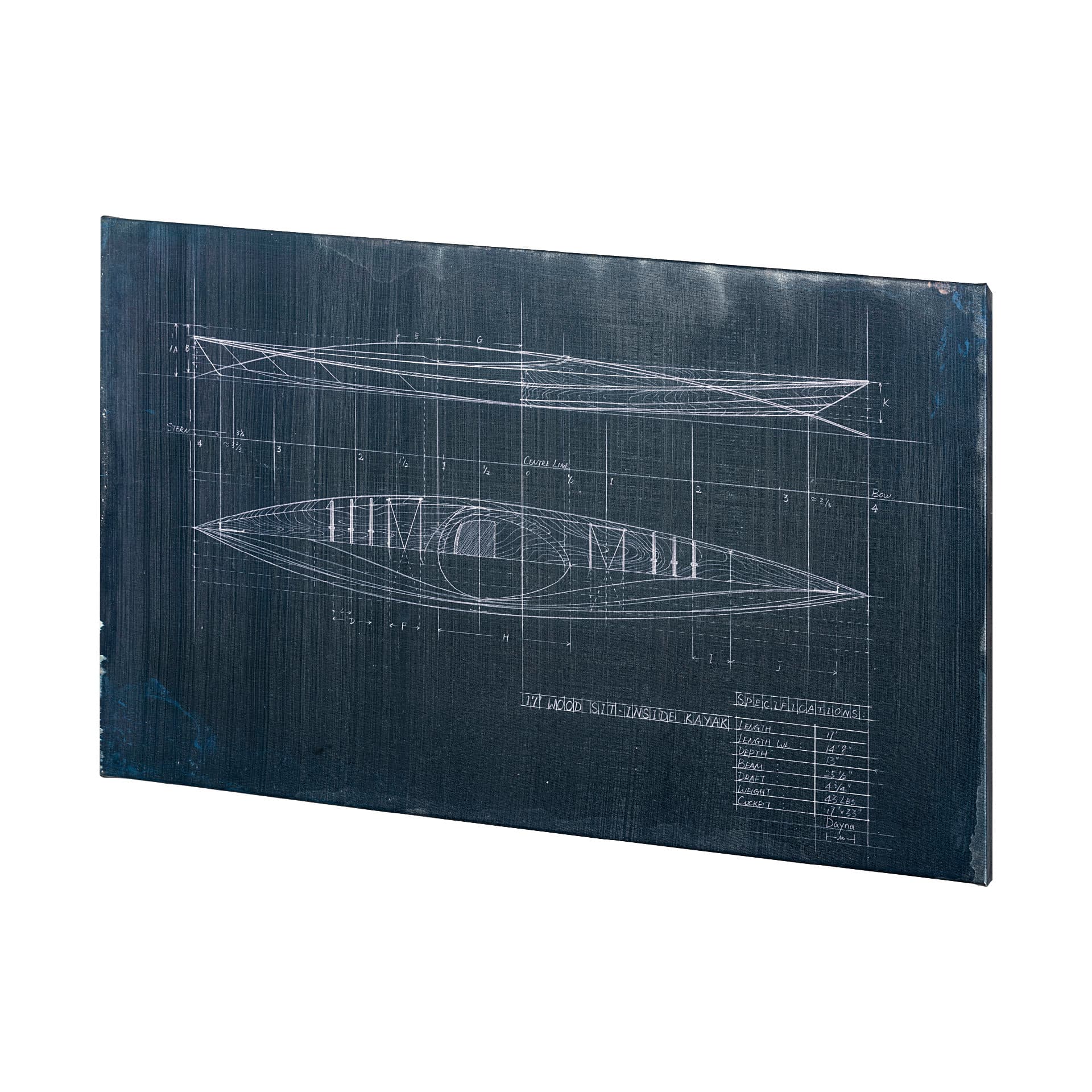 Kayak Blueprint (50 x 30) by Fiona H a Hand Embellished Textured Canvas — product photograph