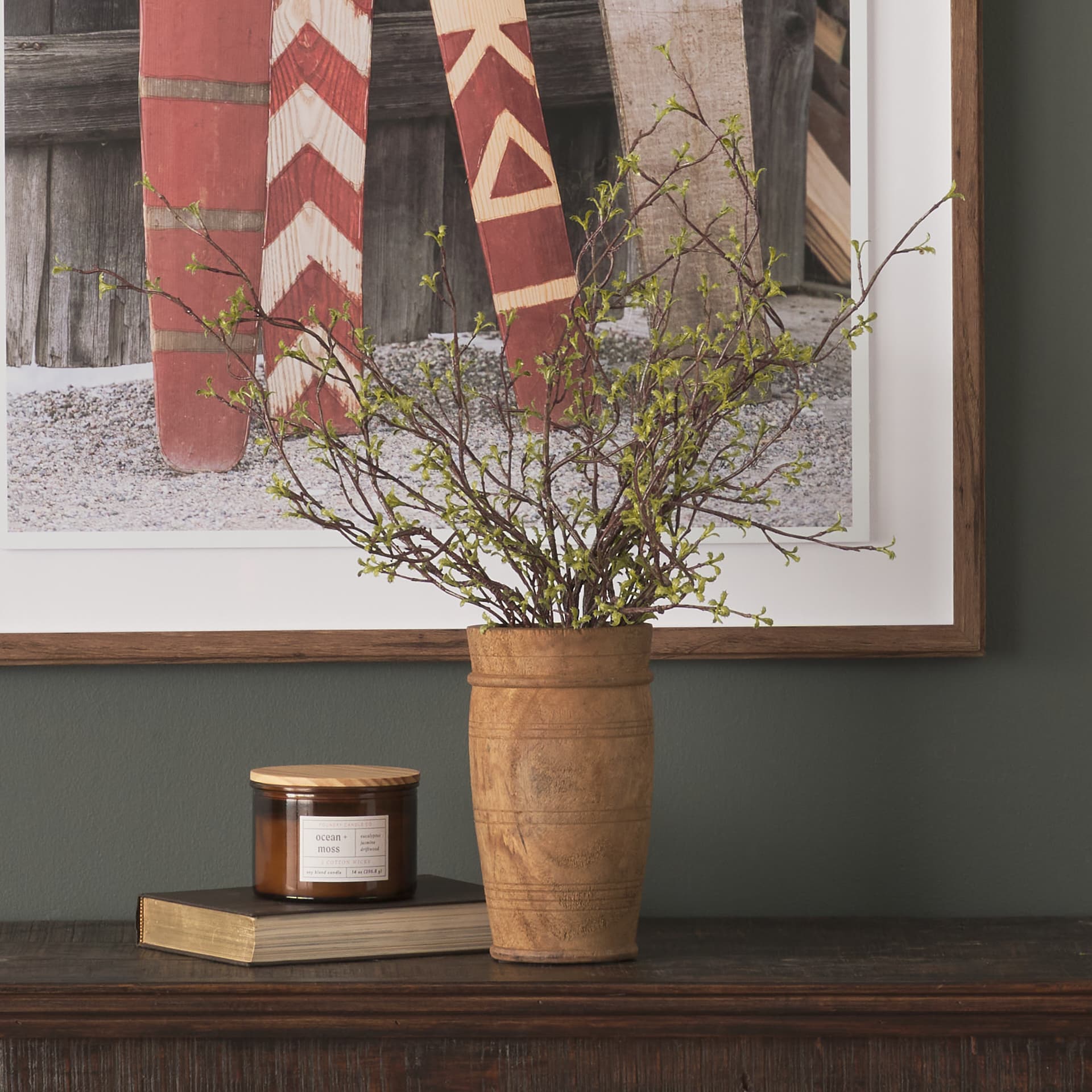 Porta Small Medium Brown Reclaimed Wooden Pot — in a styled room