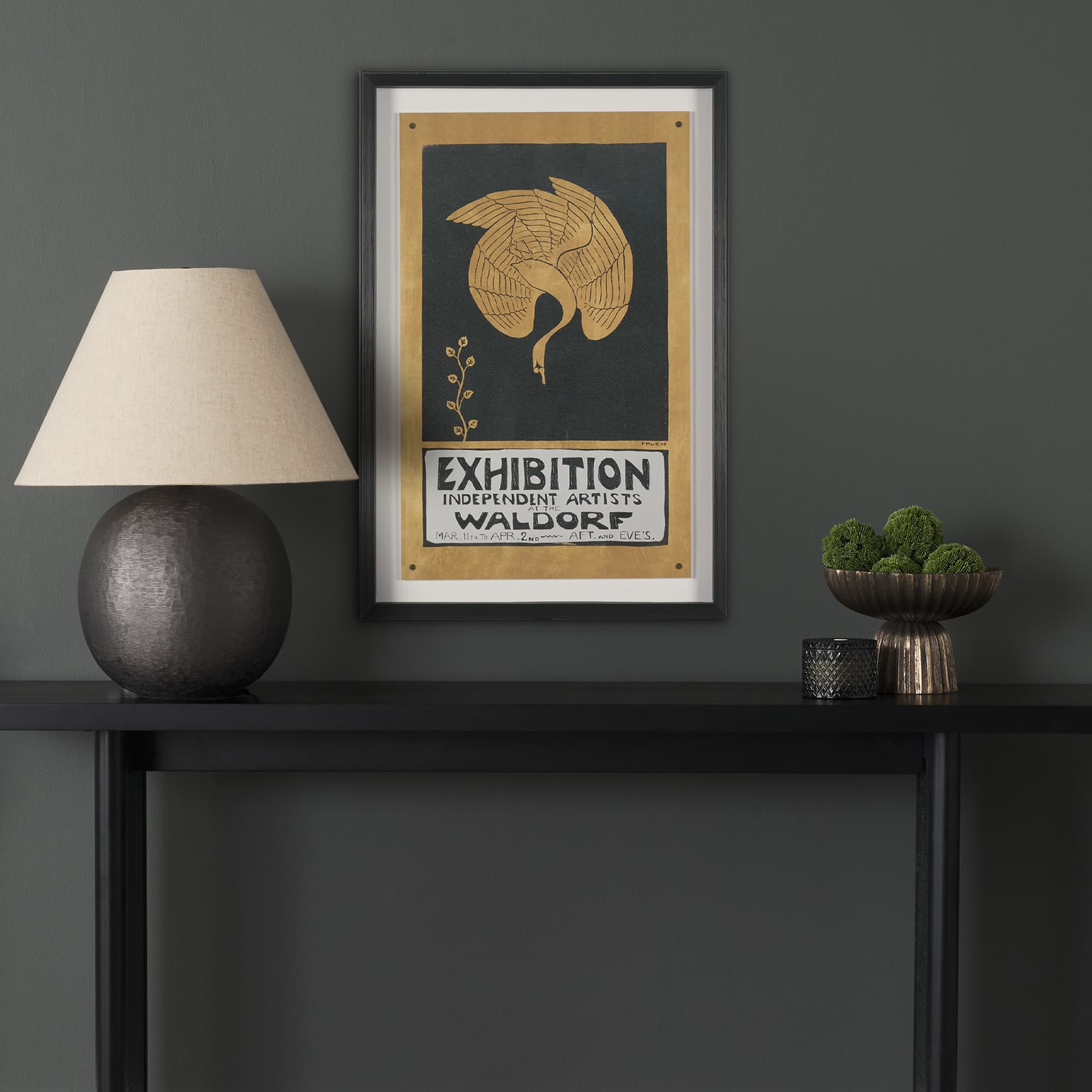 Ephemera Exhibition by The Vintage Collection Hand Embelished Text Framed Artwork Matted under Glass — in a styled room