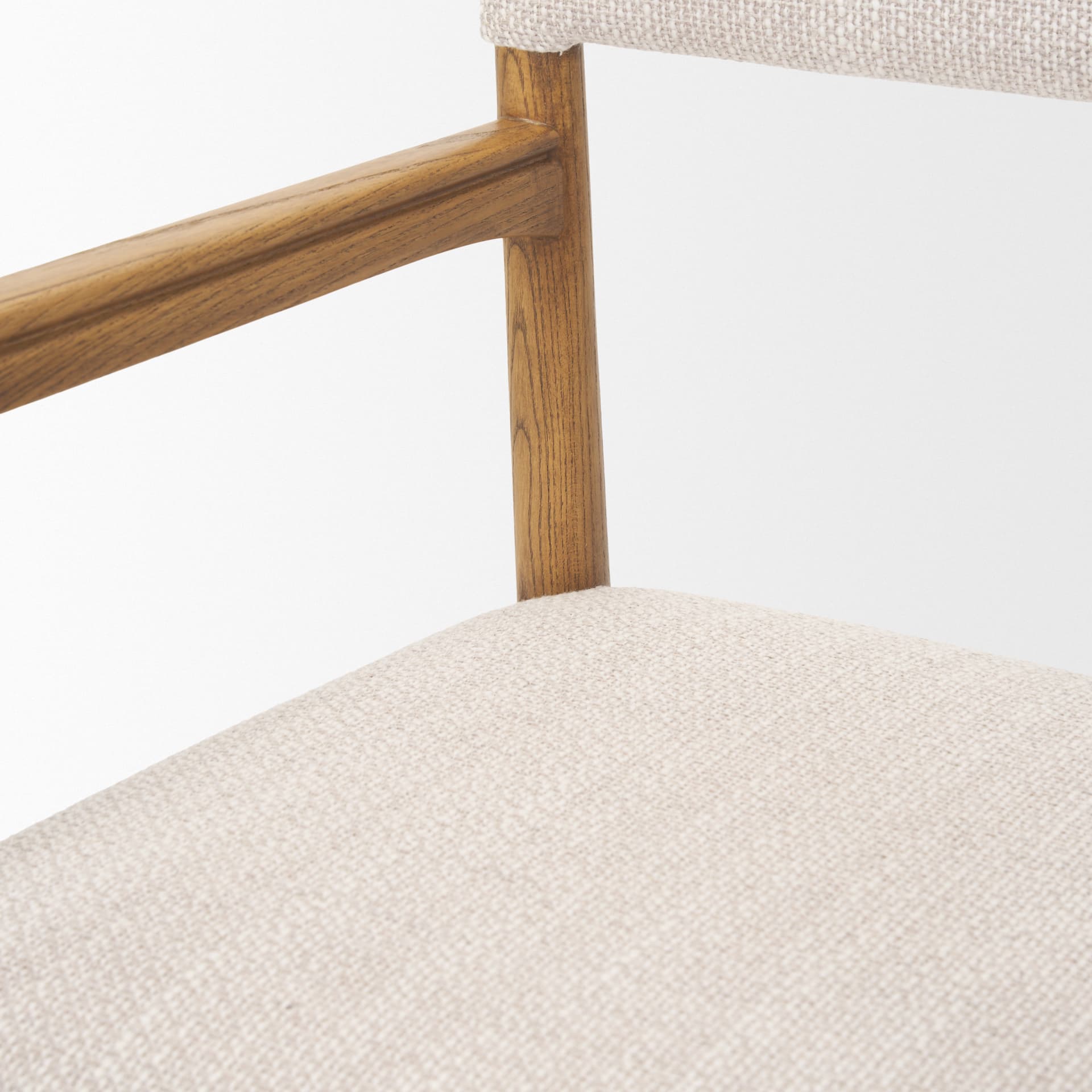 Toni Curved Back Dining Side Chair | Cream Fabric w/ Light Brown Wood — product photograph