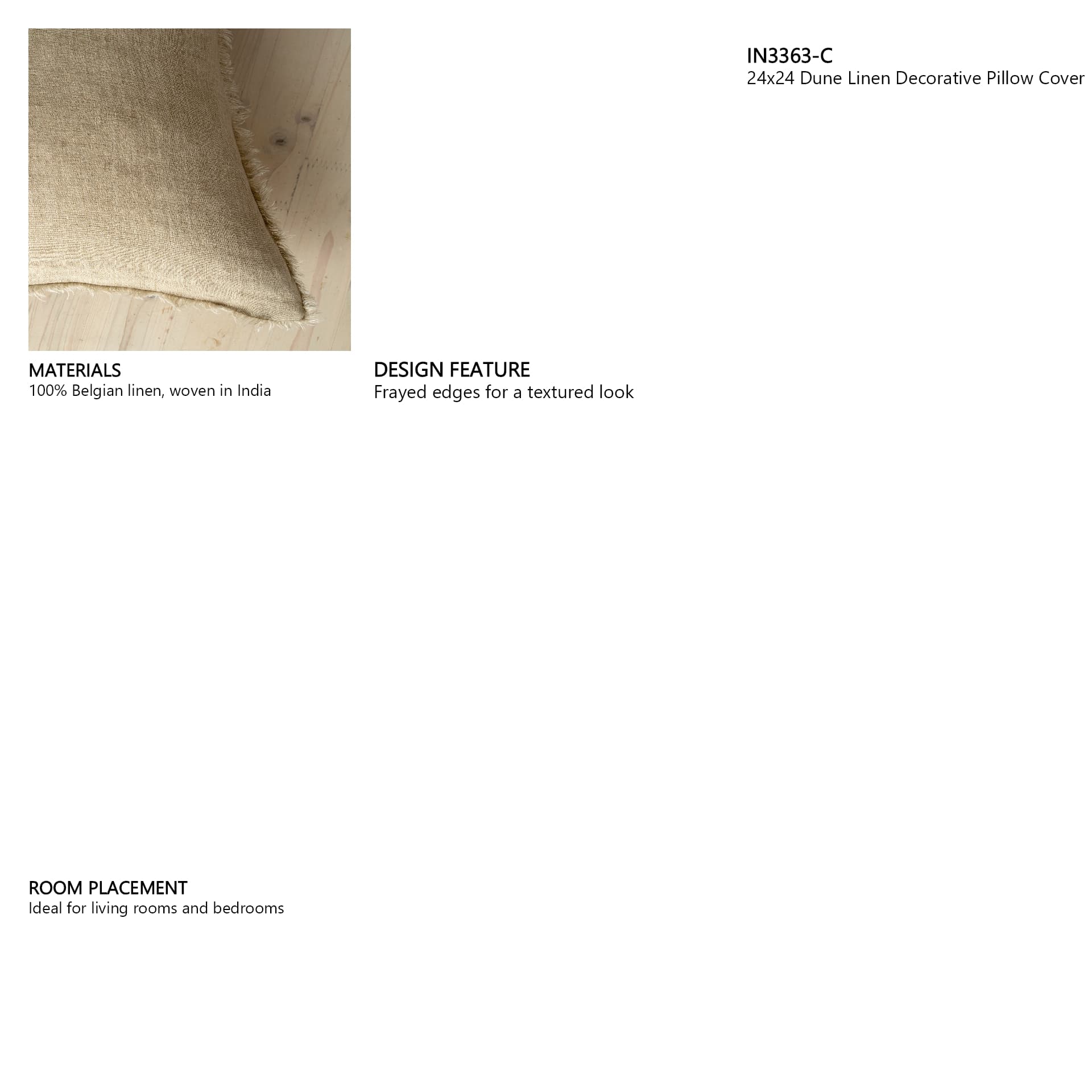 Lina 24x24 Dune Linen Decorative Pillow Cover — in a styled room