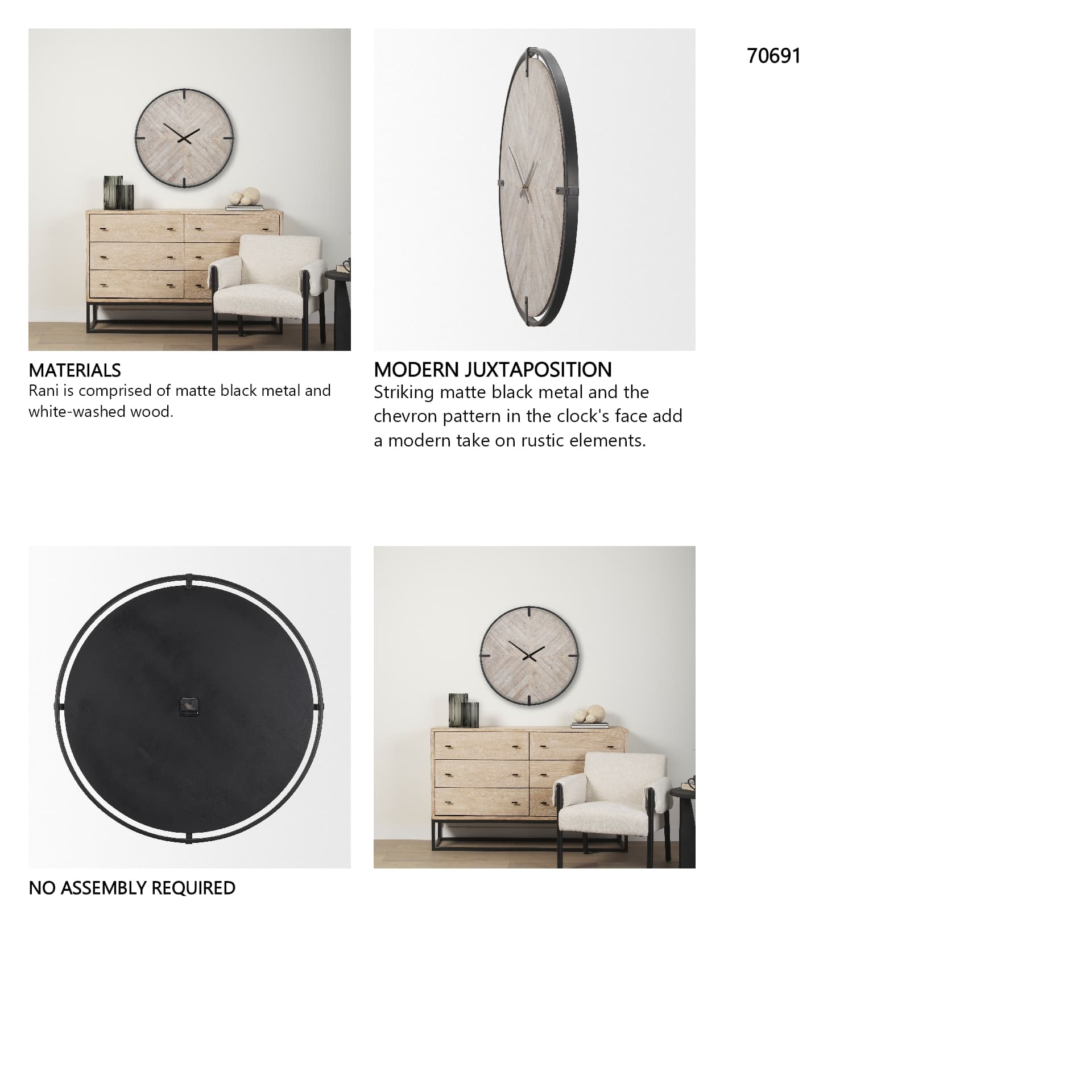 Rani Matte Black Metal w/ Wood Wall Clock — in a styled room