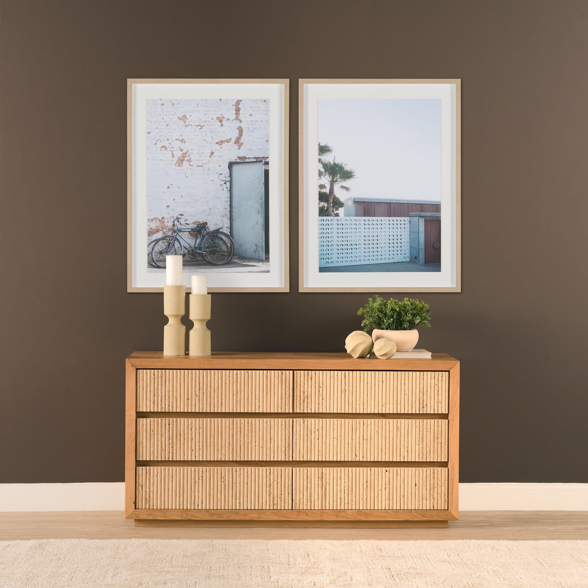 Modern Oasis View by Shot By Clint Framed Photo Print Matted under Glass — in a styled room