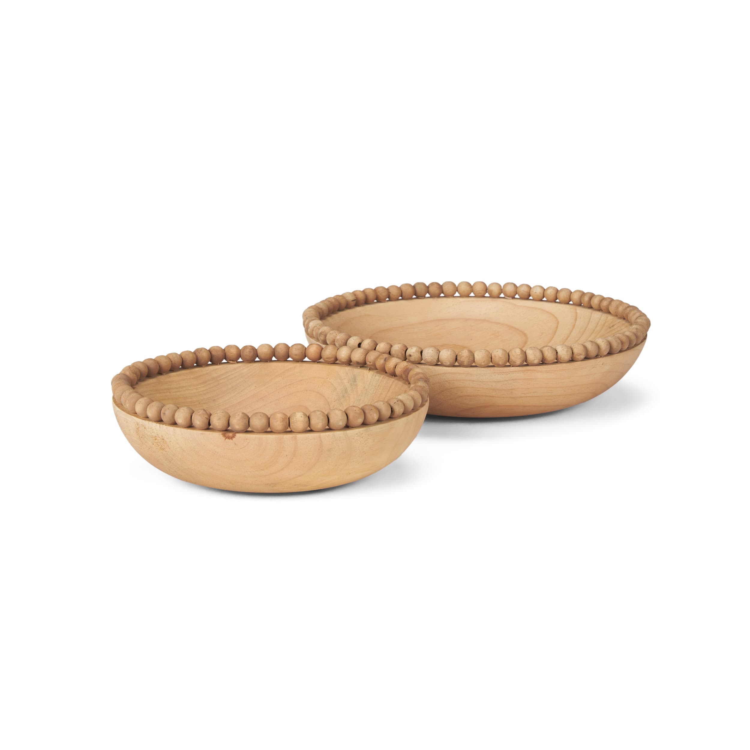 Wendell Light Brown Wood w/ Wood Bead Round Bowls — product photograph