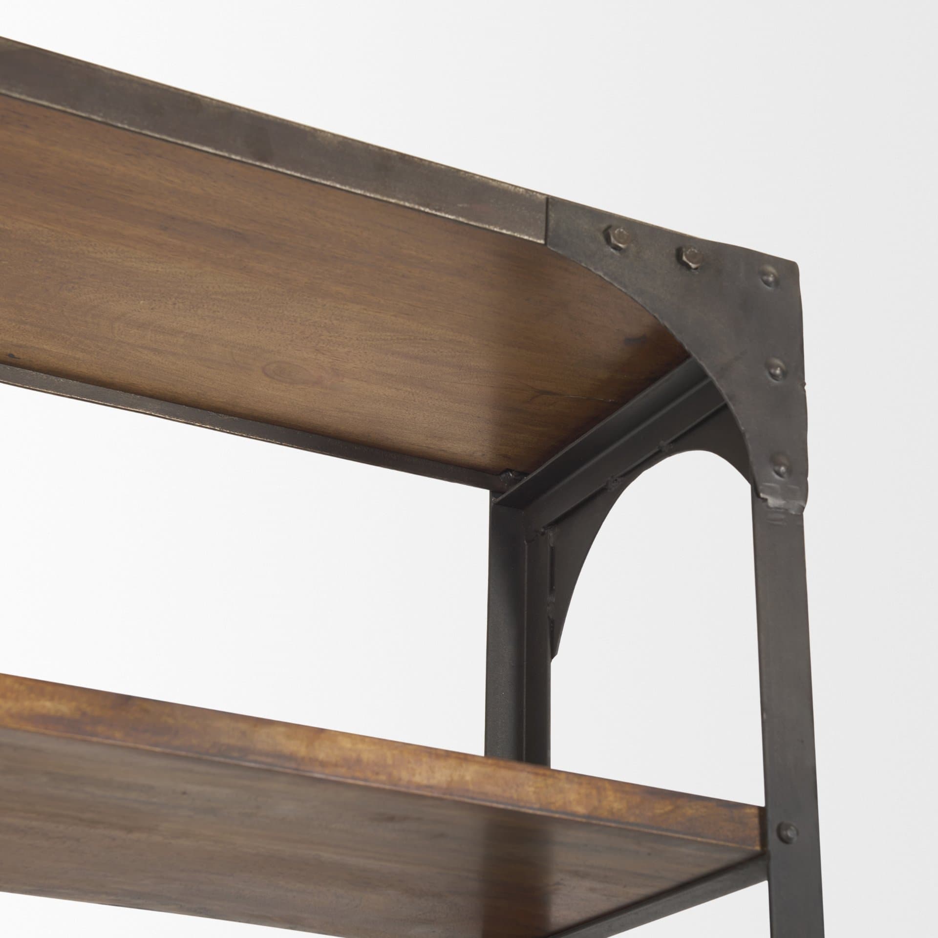Brodie II Medium Brown Wood Black Ladder Four Shelf Shelving Unit 57L x 20.5W x94H — product photograph