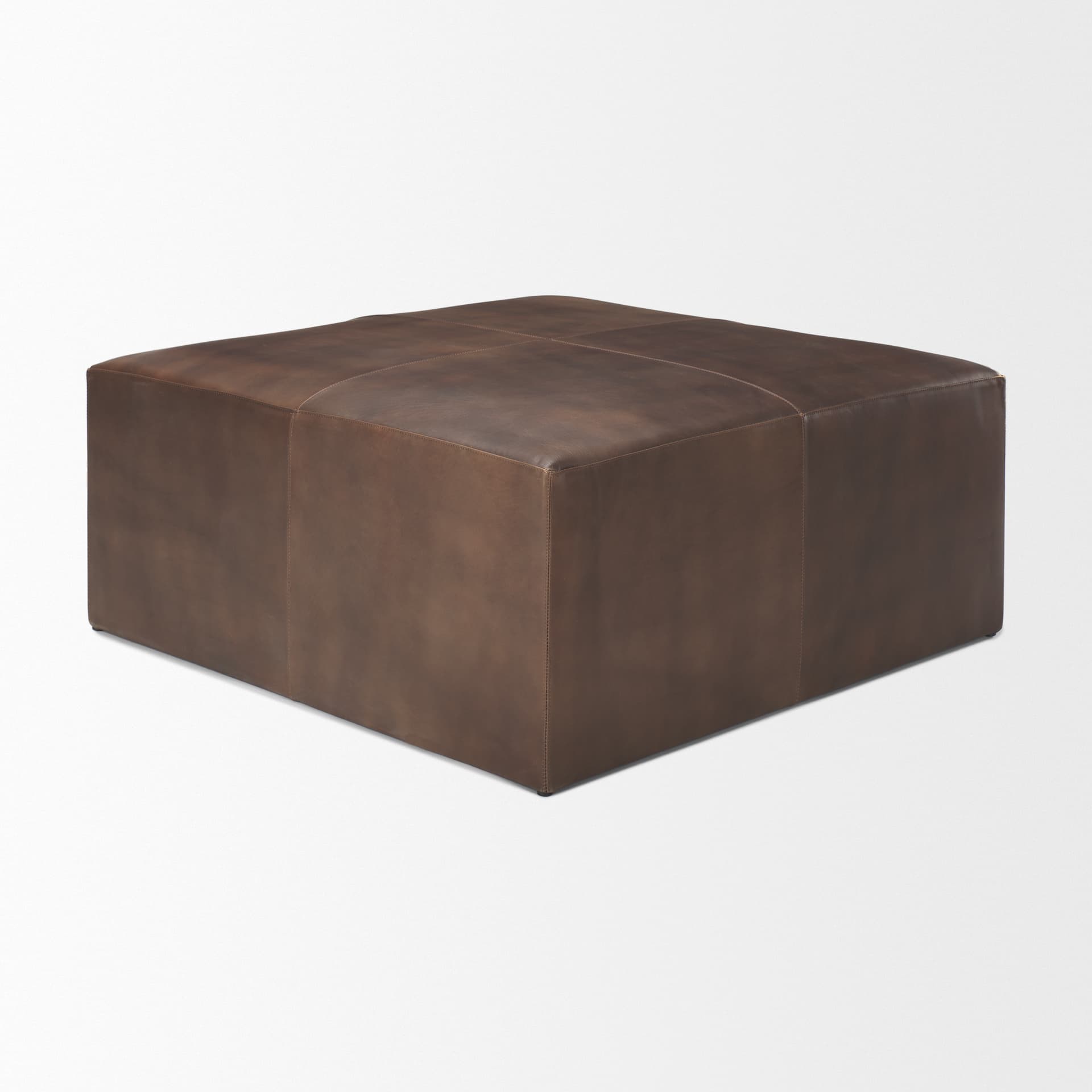 Minara 36" Square Brown Leather Wrapped w/Wood Base Ottoman — product photograph