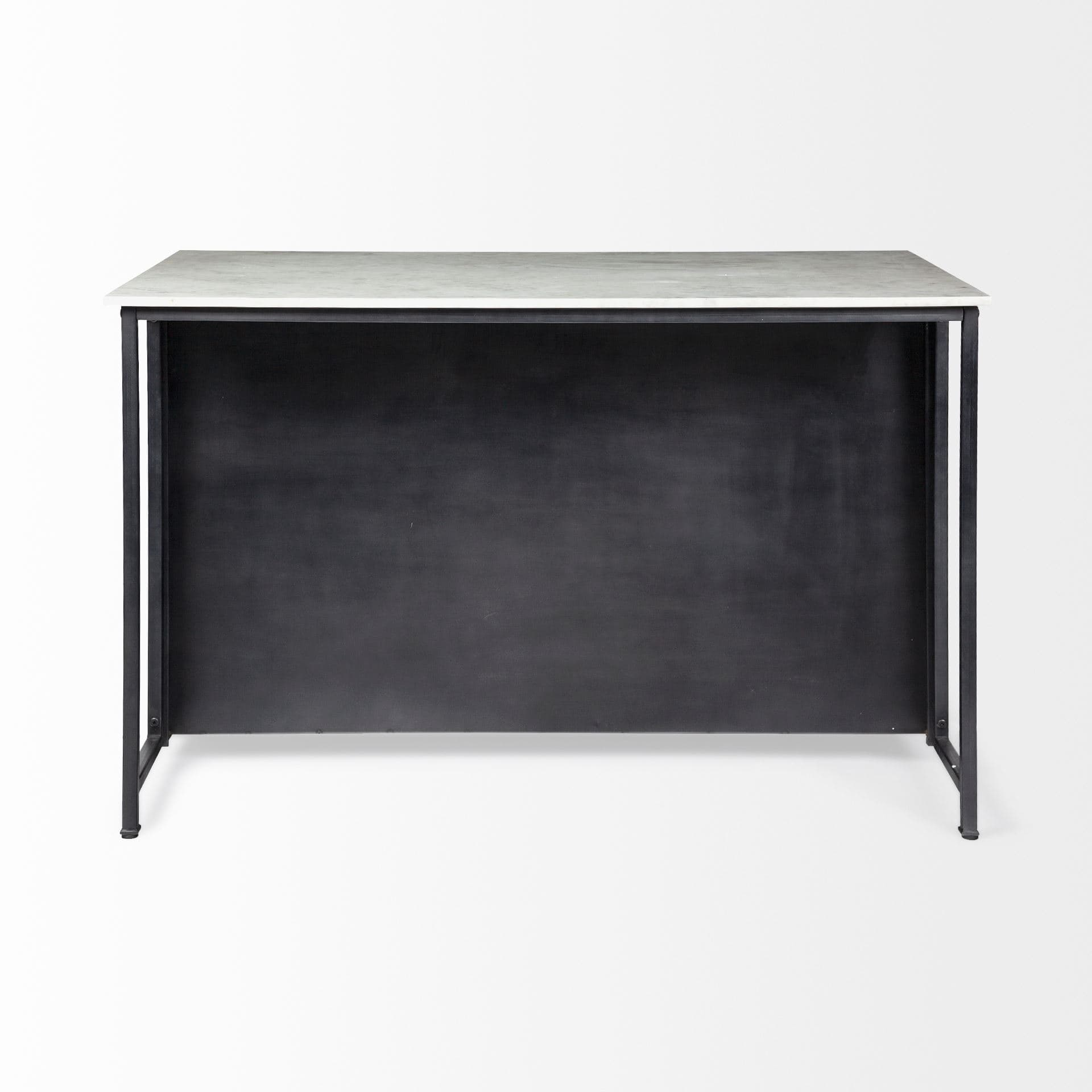 Fieri Solid Iron Black Body White Marble Top Four Drawer Kitchen Island — product photograph