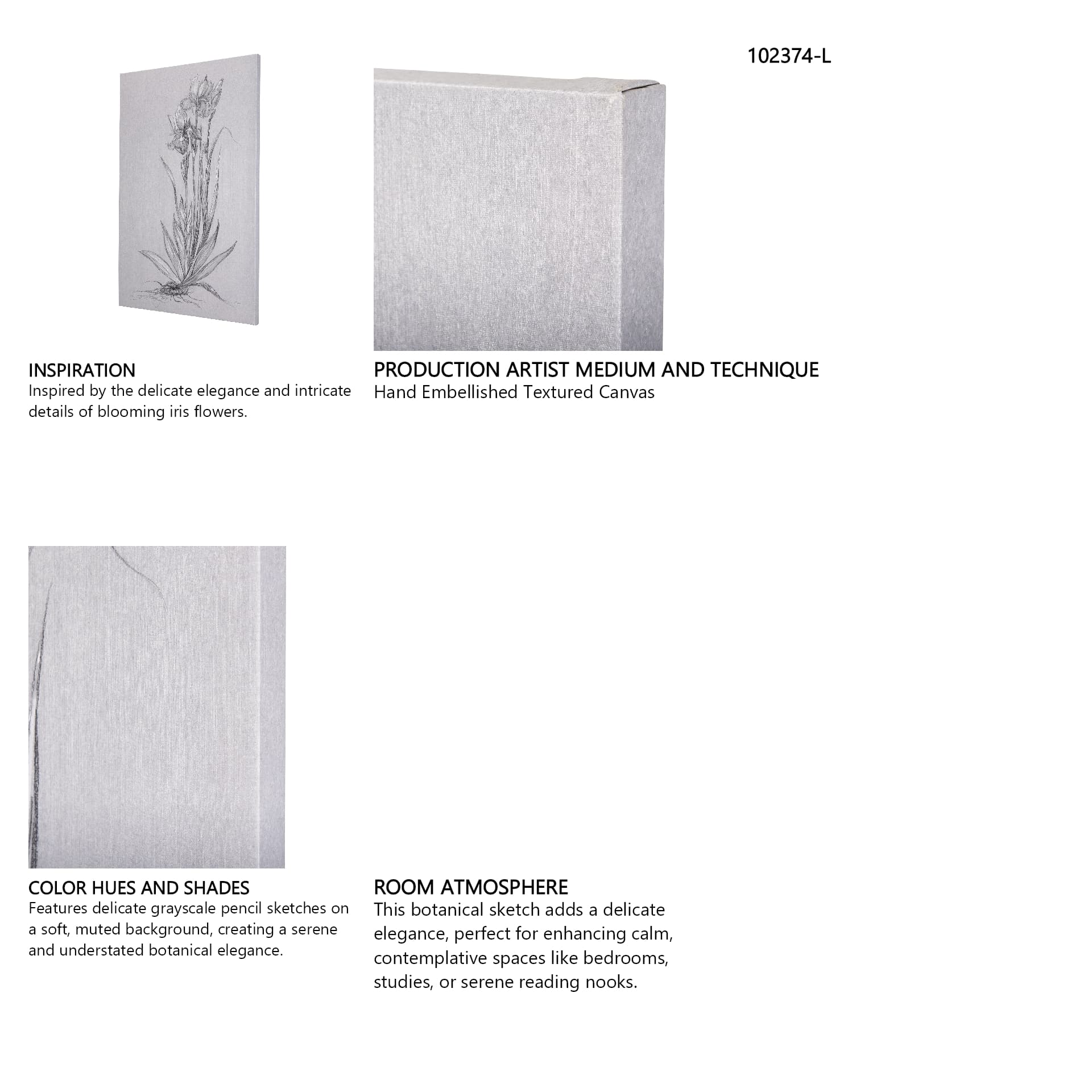 Botanical sketches IV (Grey) by Mercana Studio a Hand Embellished Textured Canvas — in a styled room