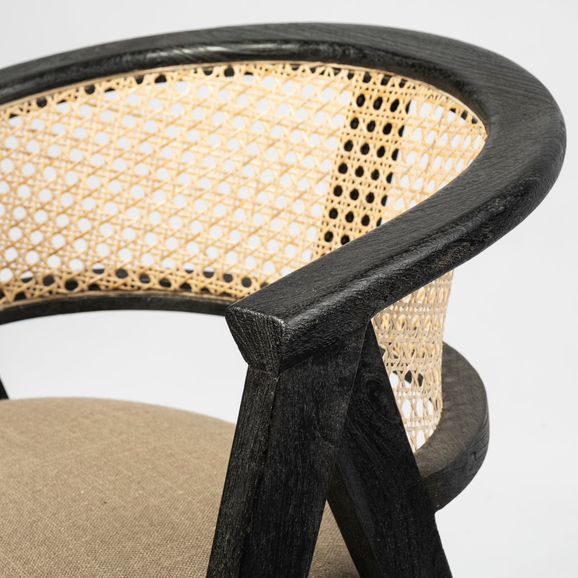 Tabitha Cane Back Dining Arm Chair | Linen w/ Black Wooden — product photograph