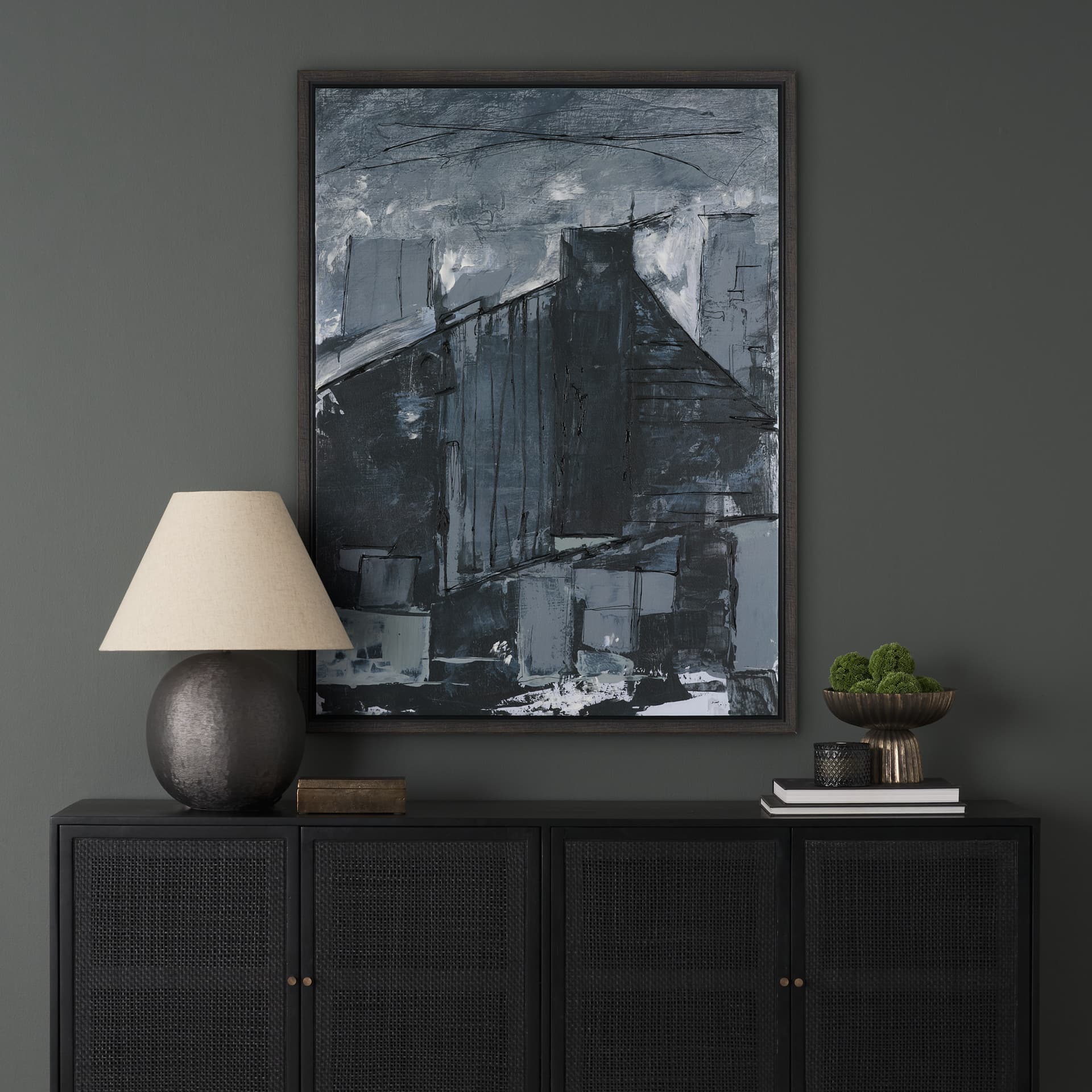 Community 4C by Mercana Studio Hand-Embellished Textured Framed Canvas Artwork — in a styled room