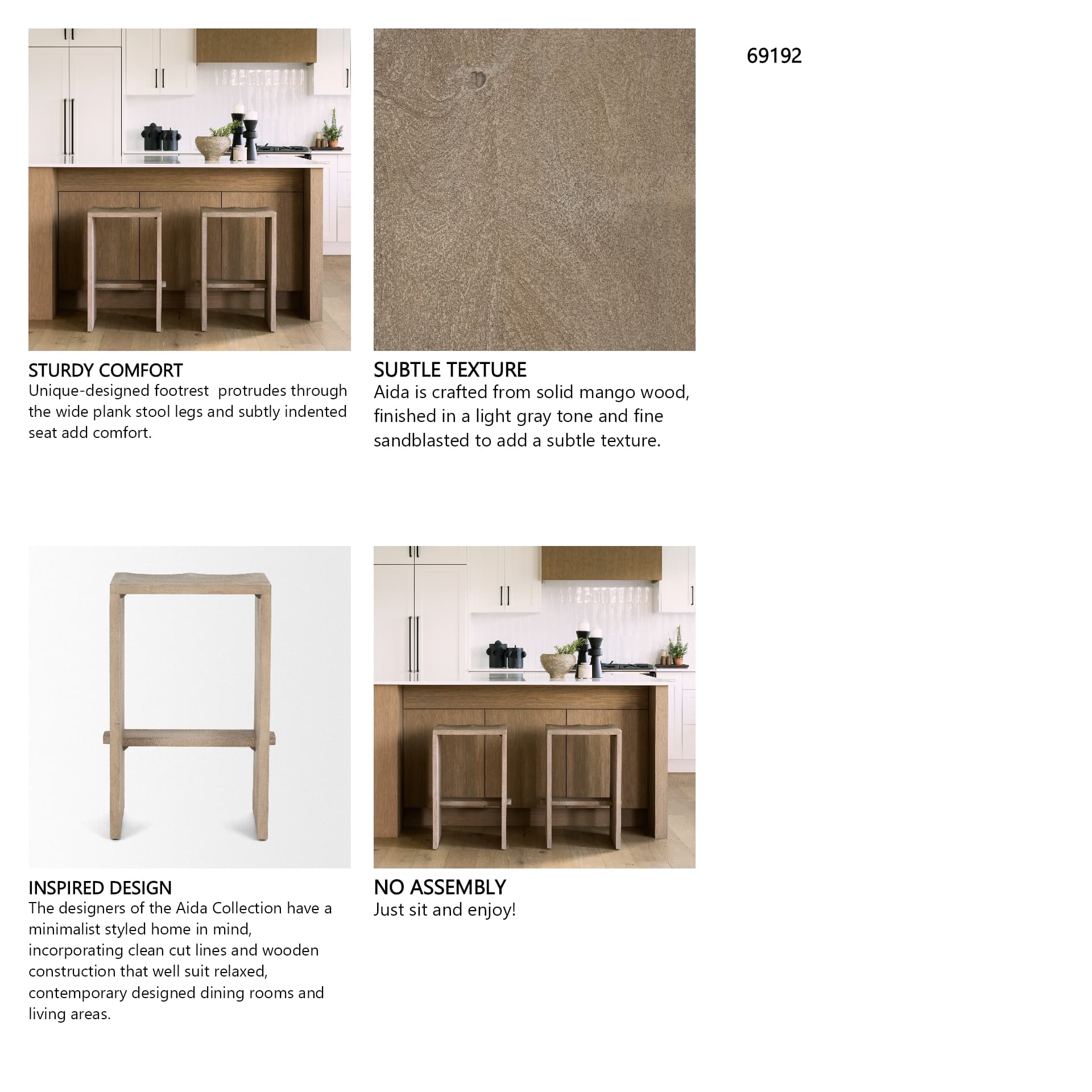 Aida Backless 26in Seat Counter Stool | Light Gray — product photograph