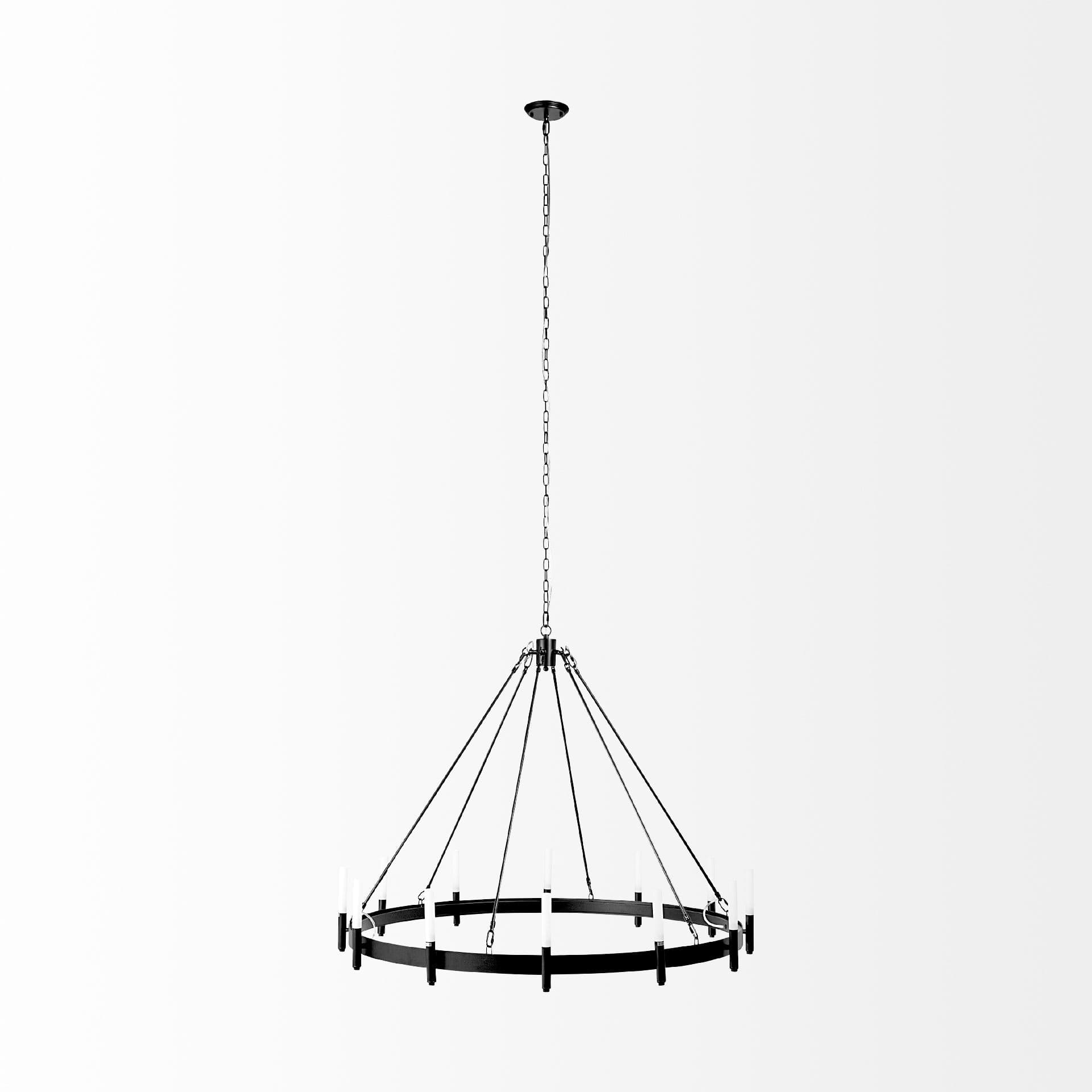 Decamp I (47.2"x36.2") Black Metal Chassis Glass Tube Twelve Light Chandelier — product photograph