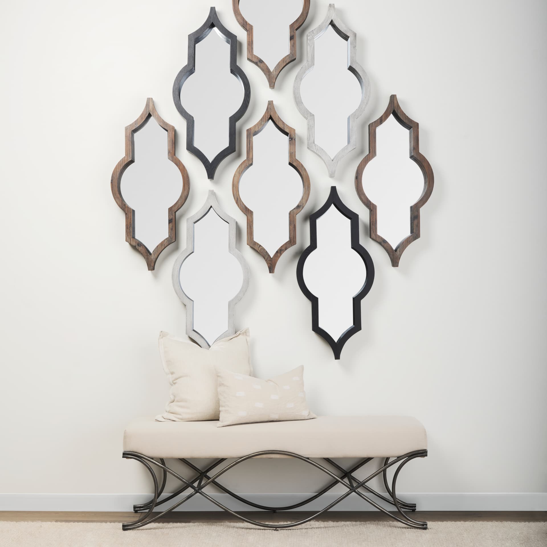 Tamanar 15.0 x 3.0 x 34.1 Gray Wood Frame Wall Mirror — in a styled room